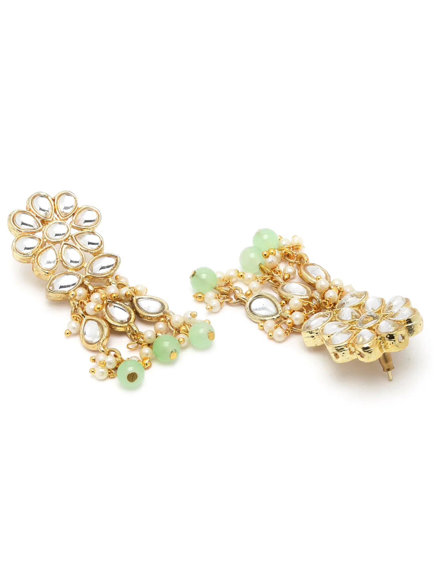 Karatcart Gold Plaed Light Green Beads Studded Floral Kundan Choker Neckalce Set