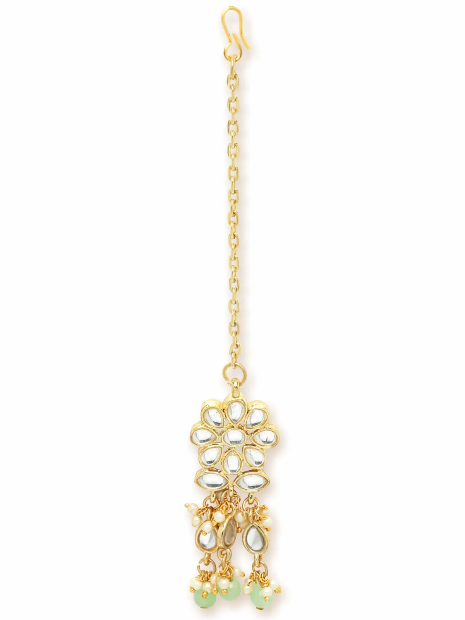 Karatcart Gold Plaed Light Green Beads Studded Floral Kundan Choker Neckalce Set