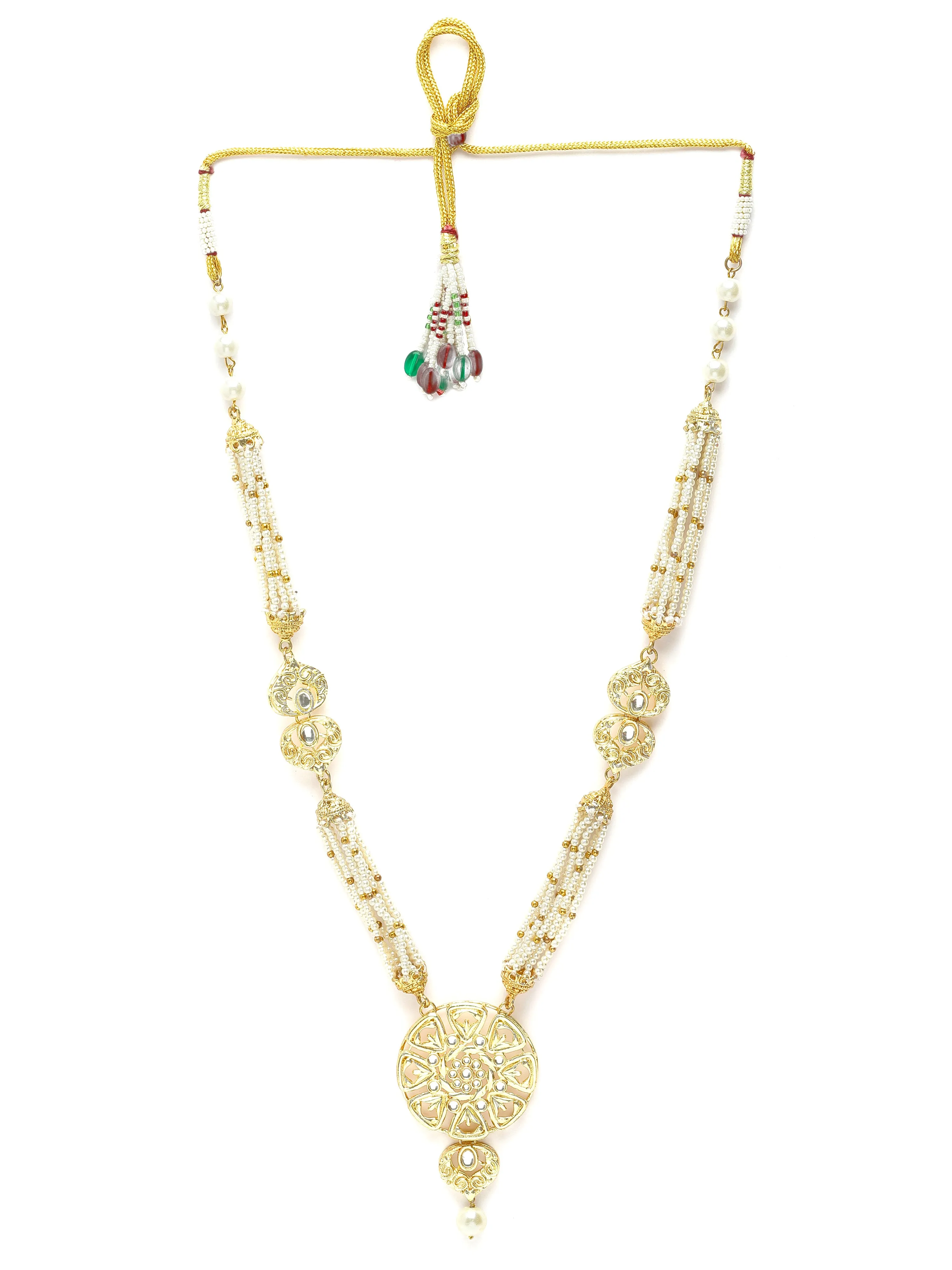 Karatcart Gold Plated Beaded Pearl and Kundan Rani Haar Necklace Set for Women