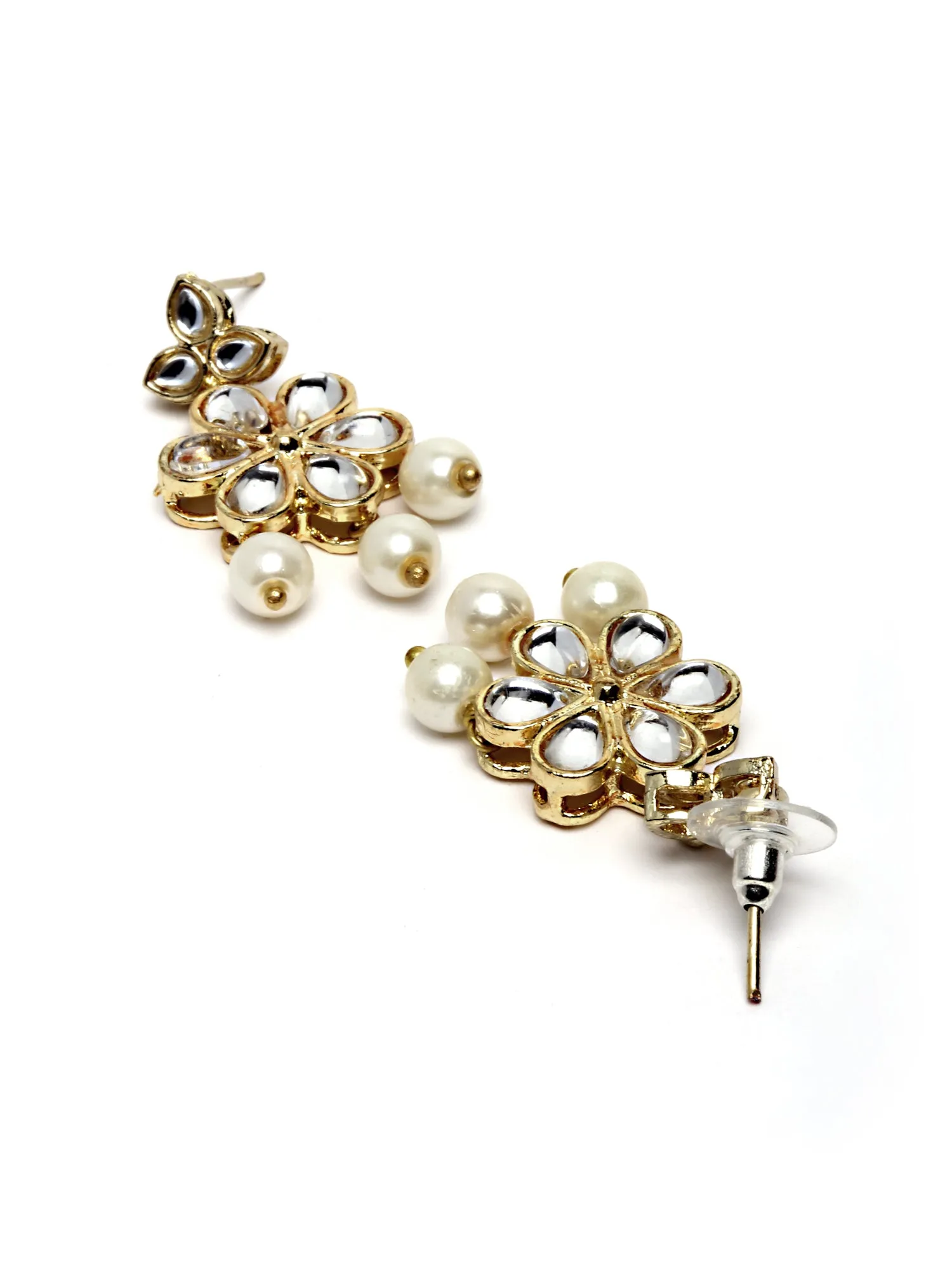 Karatcart Gold Plated Floral Pearl Beaded Choker Necklace with Earrings and Bracelet