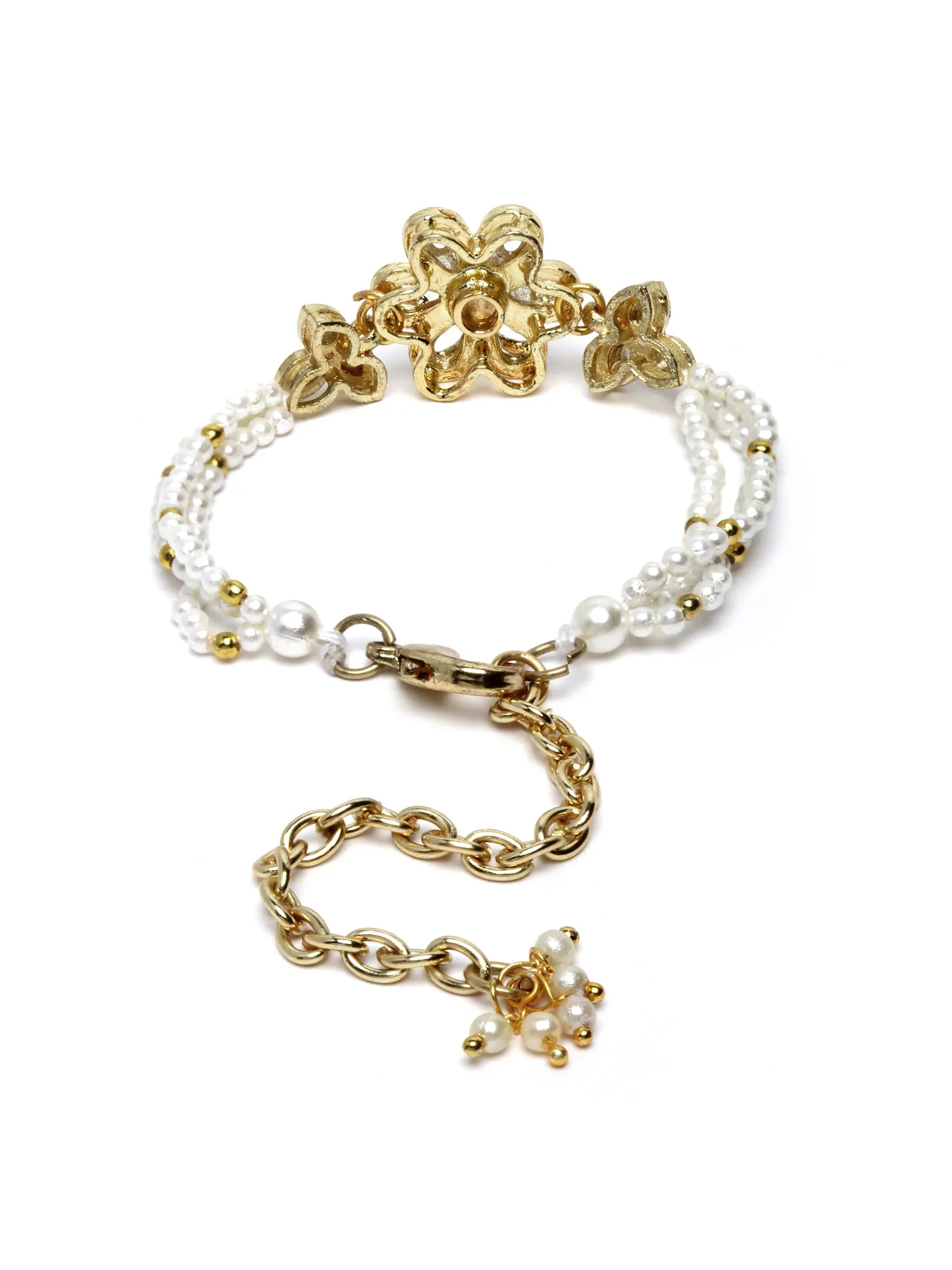 Karatcart Gold Plated Floral Pearl Beaded Choker Necklace with Earrings and Bracelet