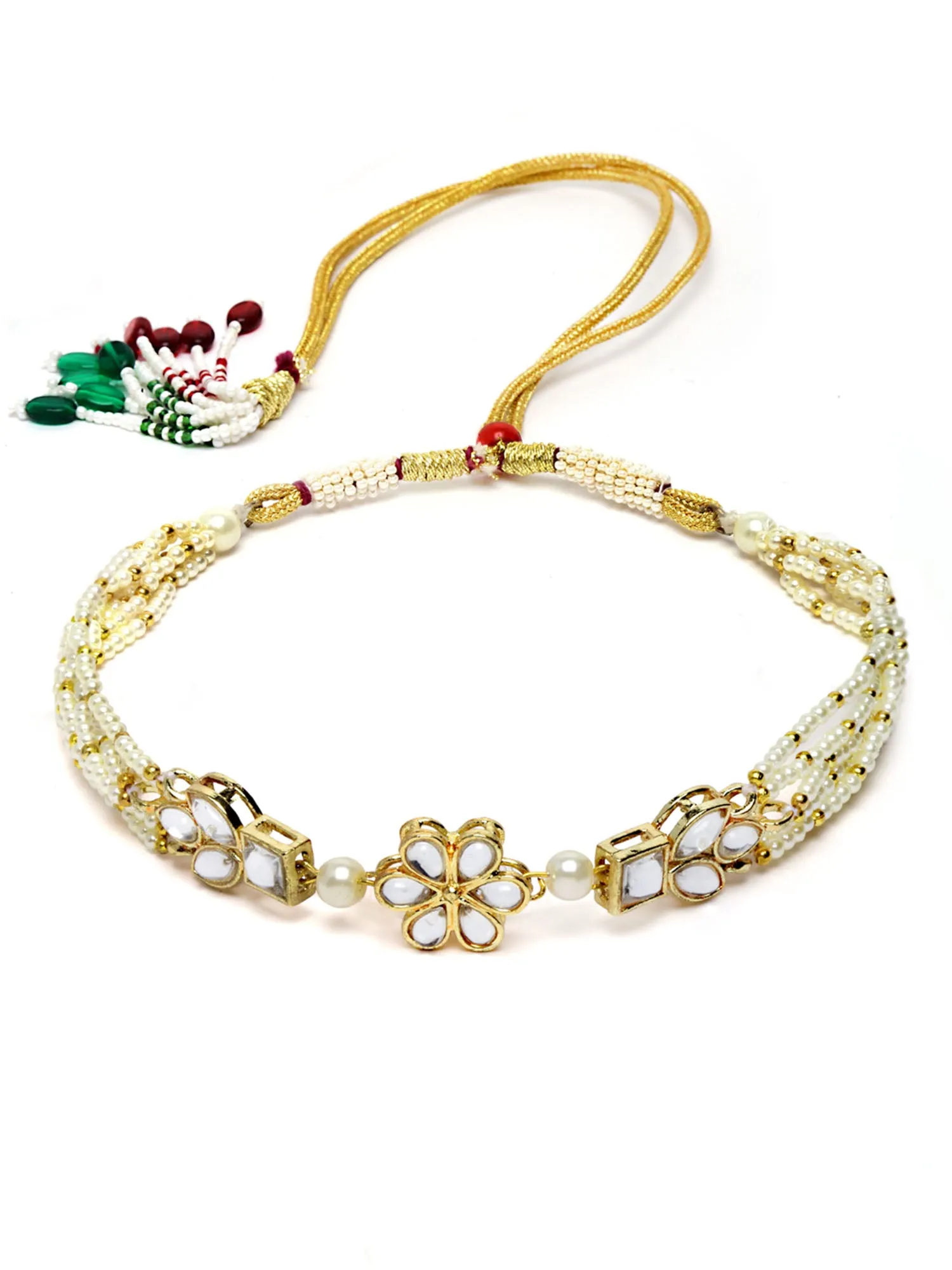Karatcart Gold Plated Floral Shape Pearl Beaded Choker Necklace with Earrings and Bracelet