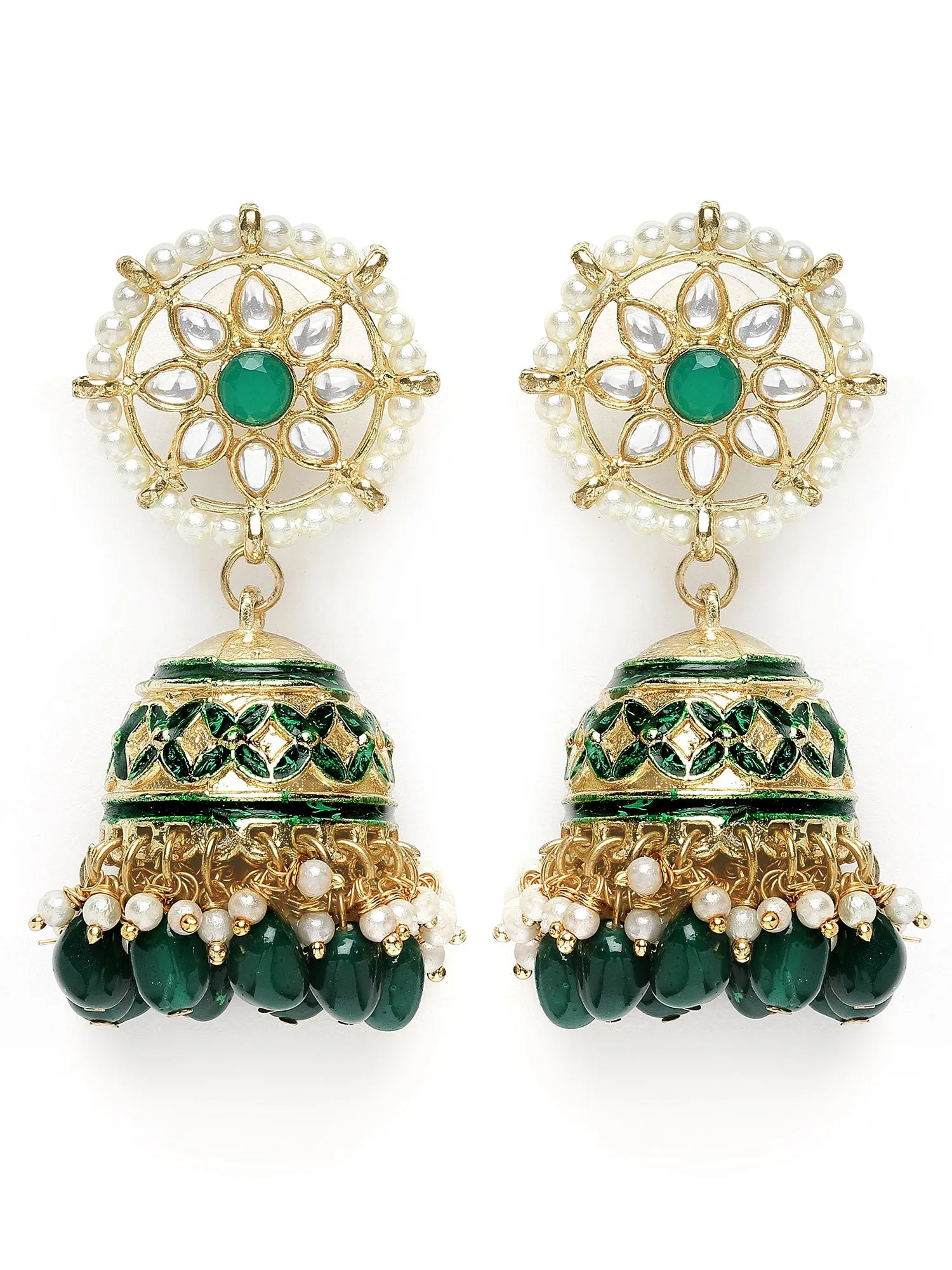 Karatcart Gold Plated Green Beads and Pearl Beaded Kundan Choker Necklace Set for Women