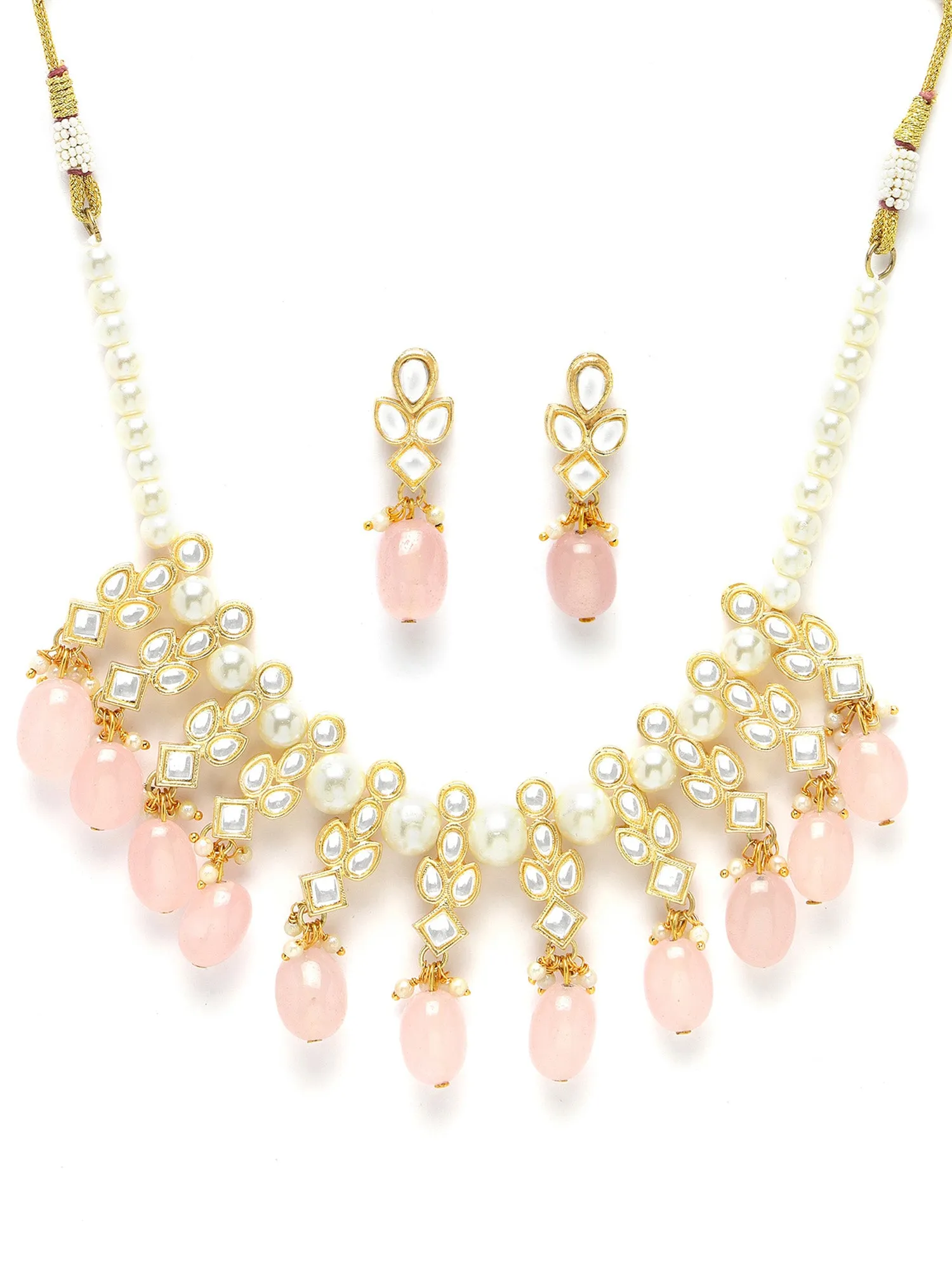 KARATCART Gold Plated Kundan Classic Pink Jewellery Set for Women
