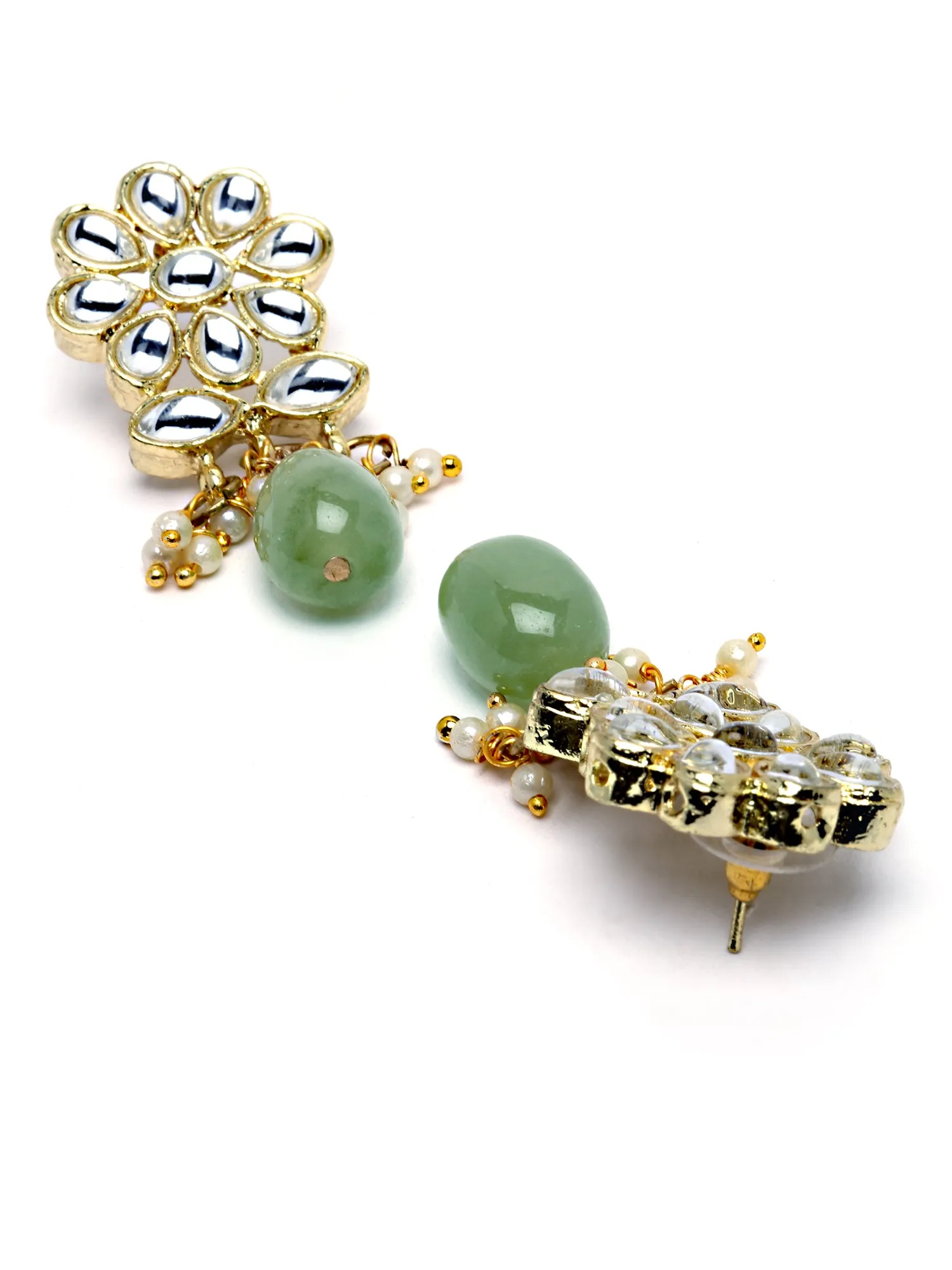 Karatcart Gold Plated Light Green Tumble Studded Pearl Beaded Kundan Choker Necklace Set for Women