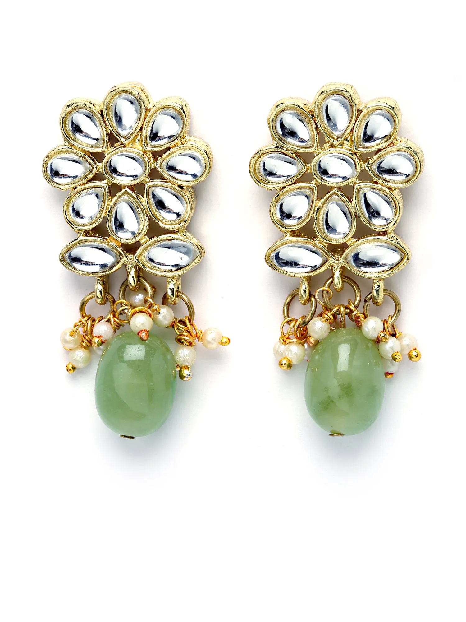 Karatcart Gold Plated Light Green Tumble Studded Pearl Beaded Kundan Choker Necklace Set for Women