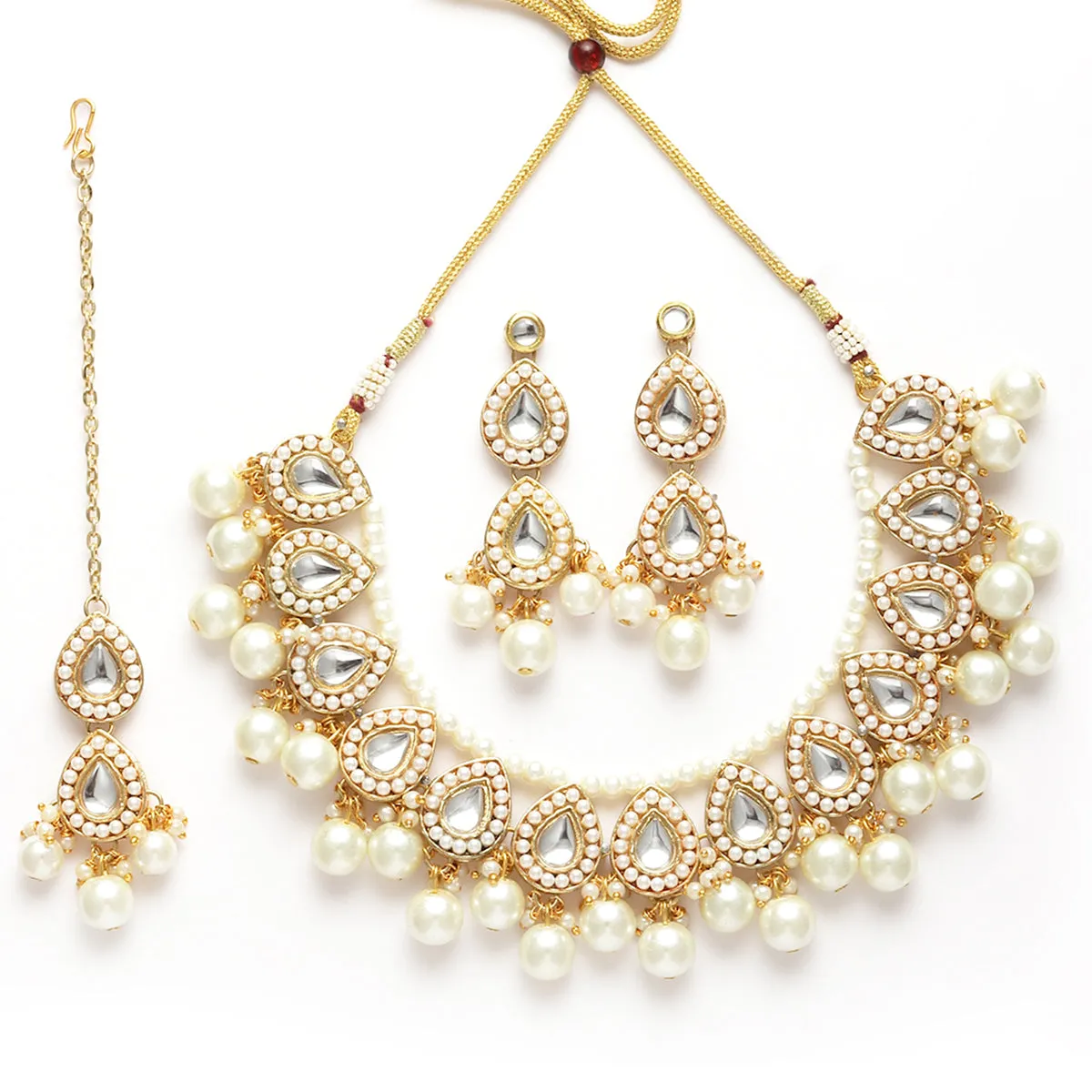 Karatcart Gold Plated Pearl and Drop Kundan Studded Choker Necklace Setfor Women
