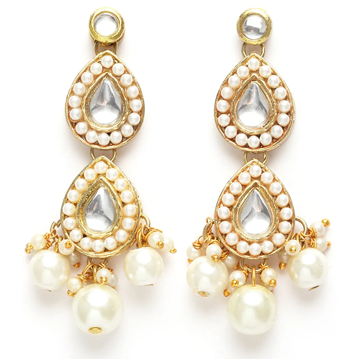 Karatcart Gold Plated Pearl and Drop Kundan Studded Choker Necklace Setfor Women