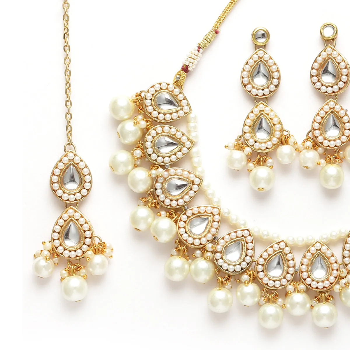 Karatcart Gold Plated Pearl and Drop Kundan Studded Choker Necklace Setfor Women