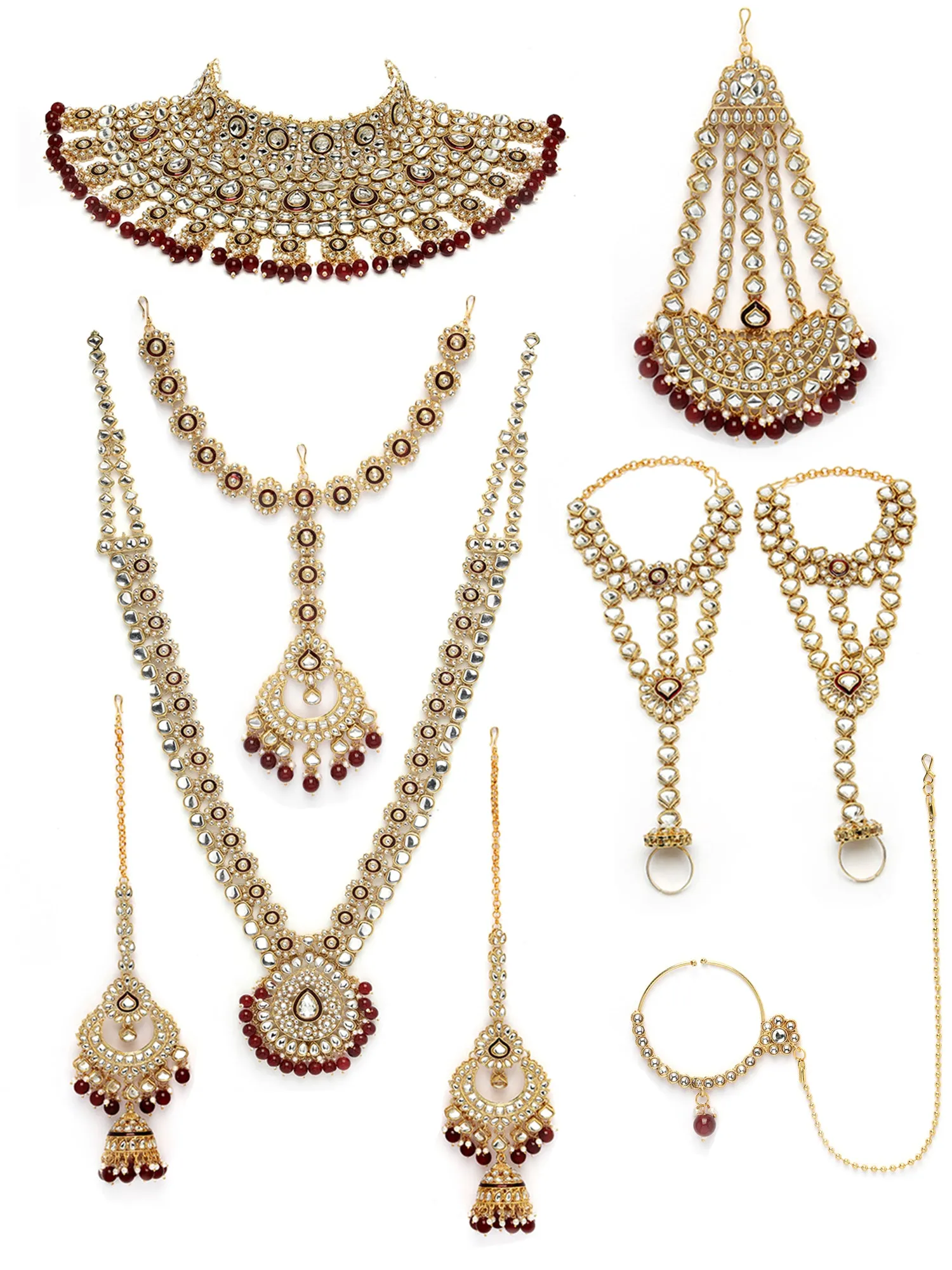 Karatcart Gold Plated Red Enamel Ethnic Indian Traditional Kundan Dulhan Bridal Jewellery Set