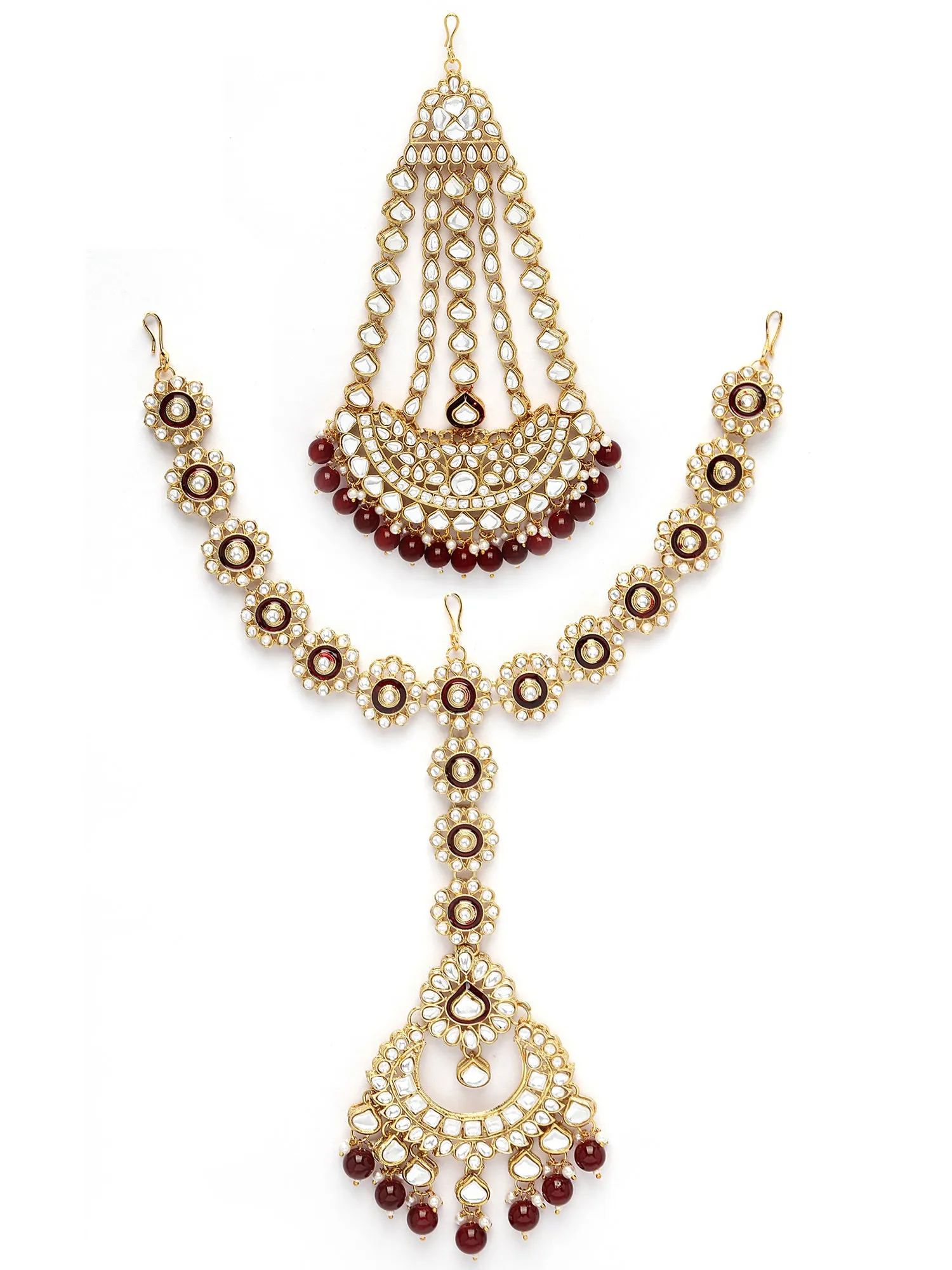 Karatcart Gold Plated Red Enamel Ethnic Indian Traditional Kundan Dulhan Bridal Jewellery Set