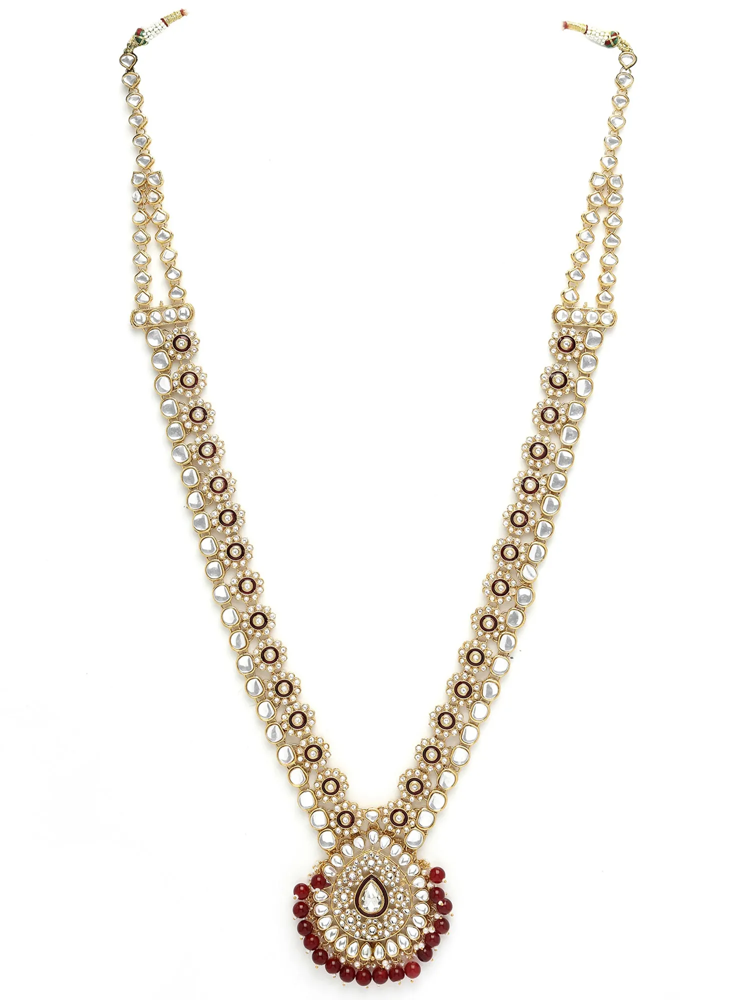 Karatcart Gold Plated Red Enamel Ethnic Indian Traditional Kundan Dulhan Bridal Jewellery Set