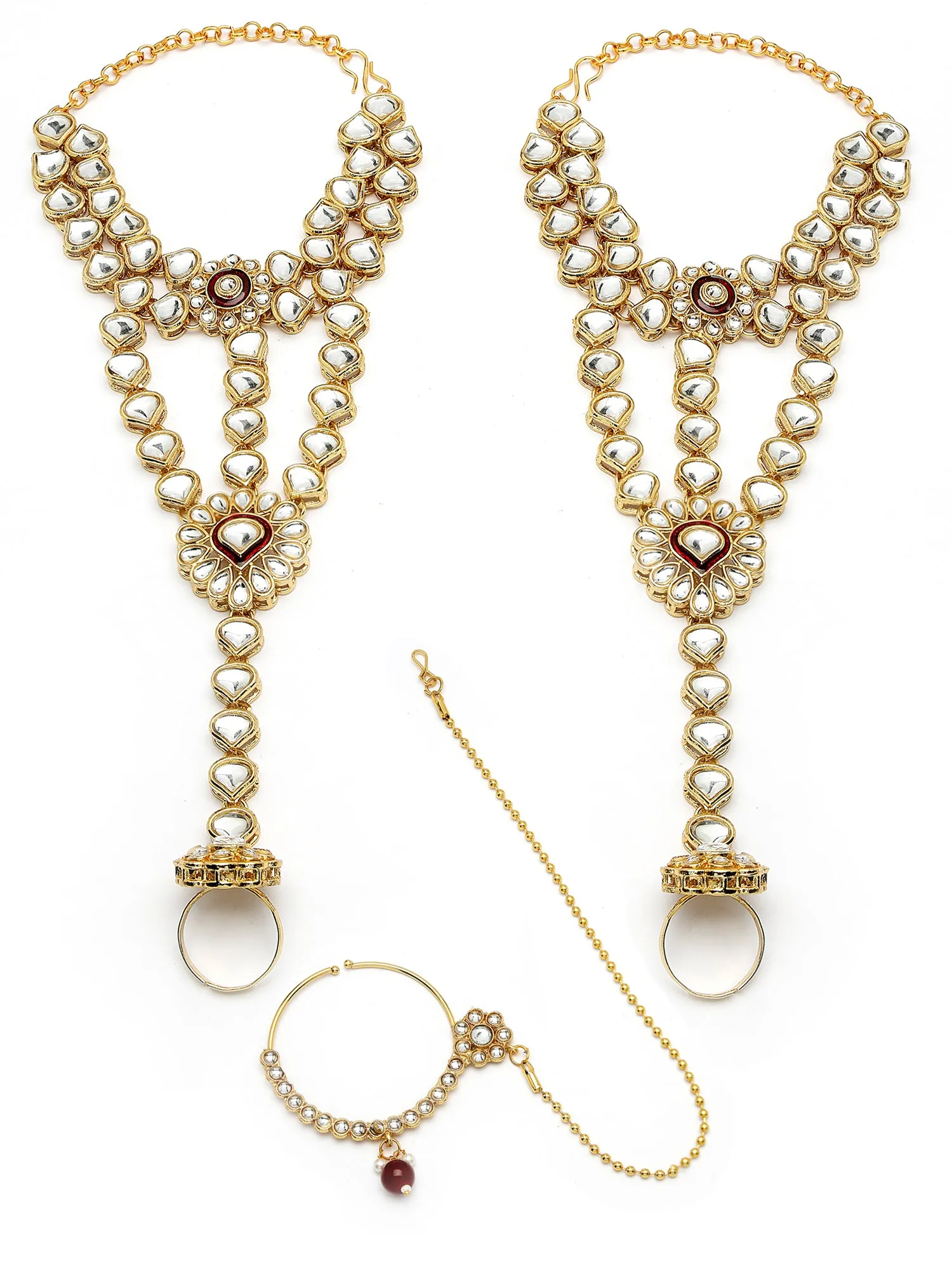 Karatcart Gold Plated Red Enamel Ethnic Indian Traditional Kundan Dulhan Bridal Jewellery Set