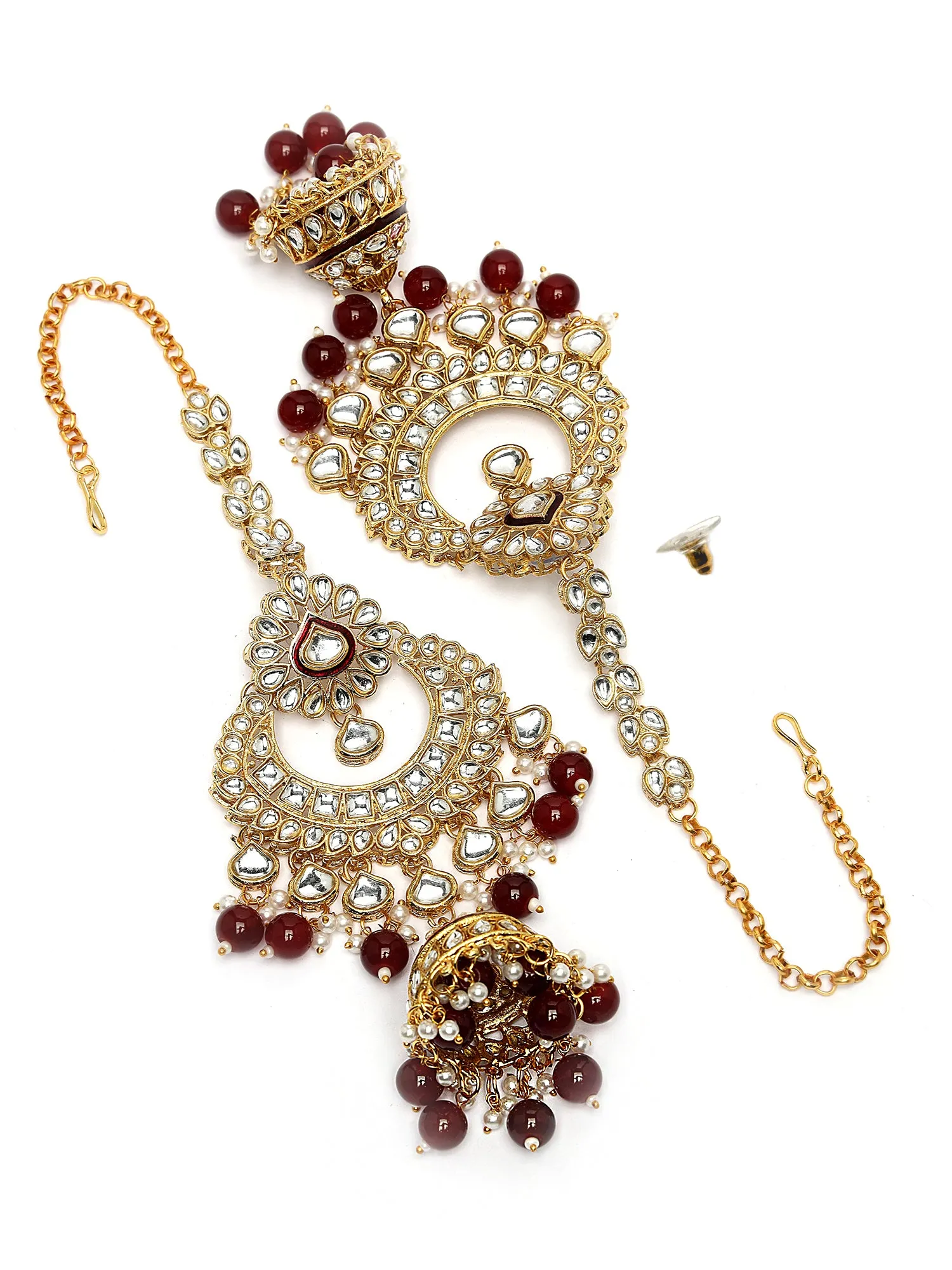 Karatcart Gold Plated Red Enamel Ethnic Indian Traditional Kundan Dulhan Bridal Jewellery Set