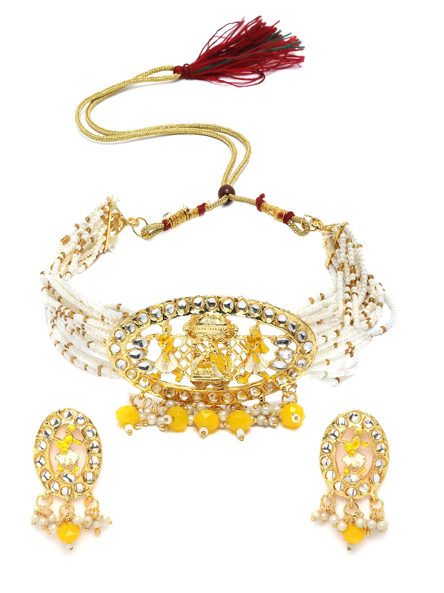 Karatcart Gold Plated Yellow Dulhan Doli Design Choker Necklace Set for Women