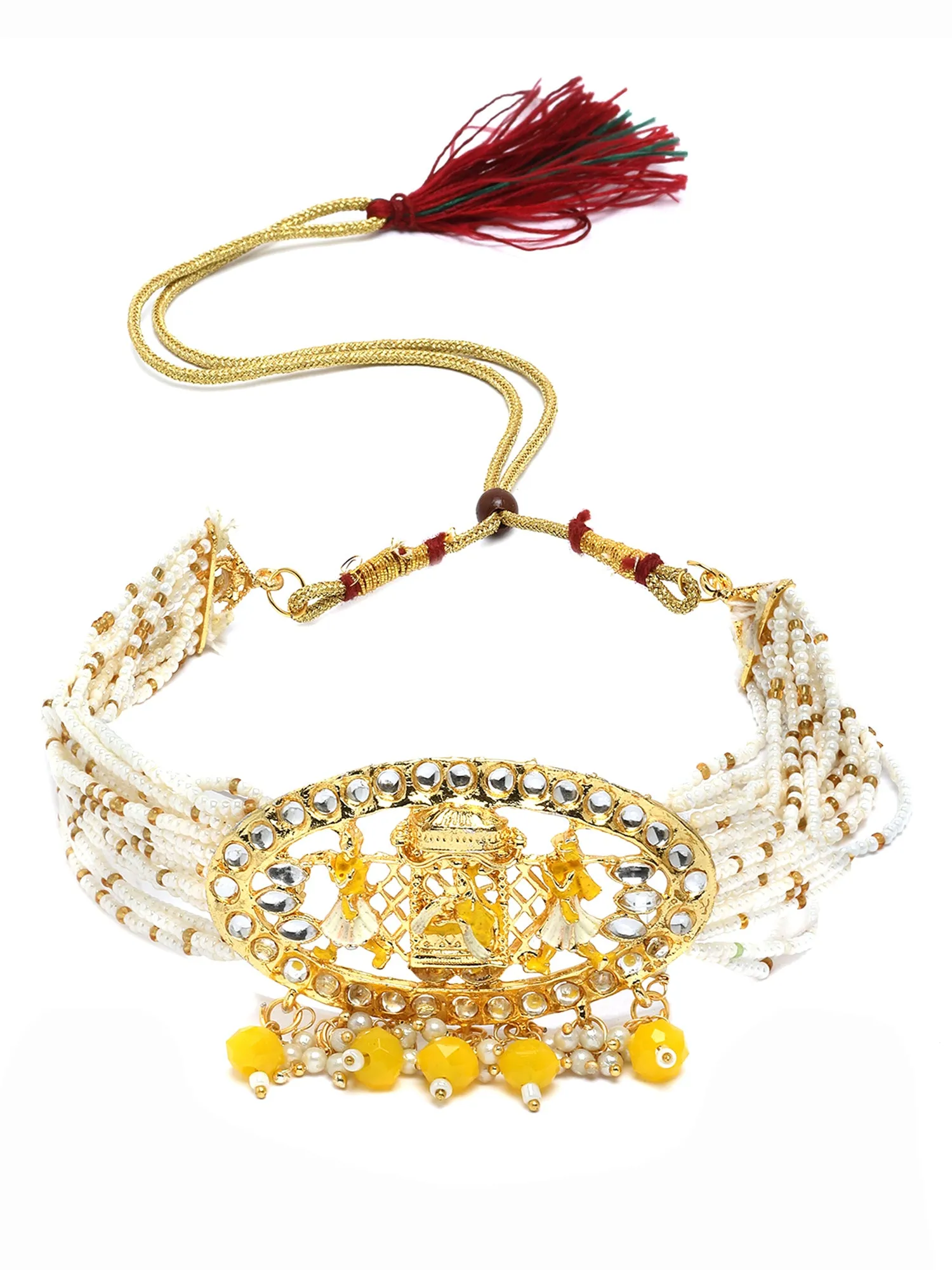 Karatcart Gold Plated Yellow Dulhan Doli Design Choker Necklace Set for Women