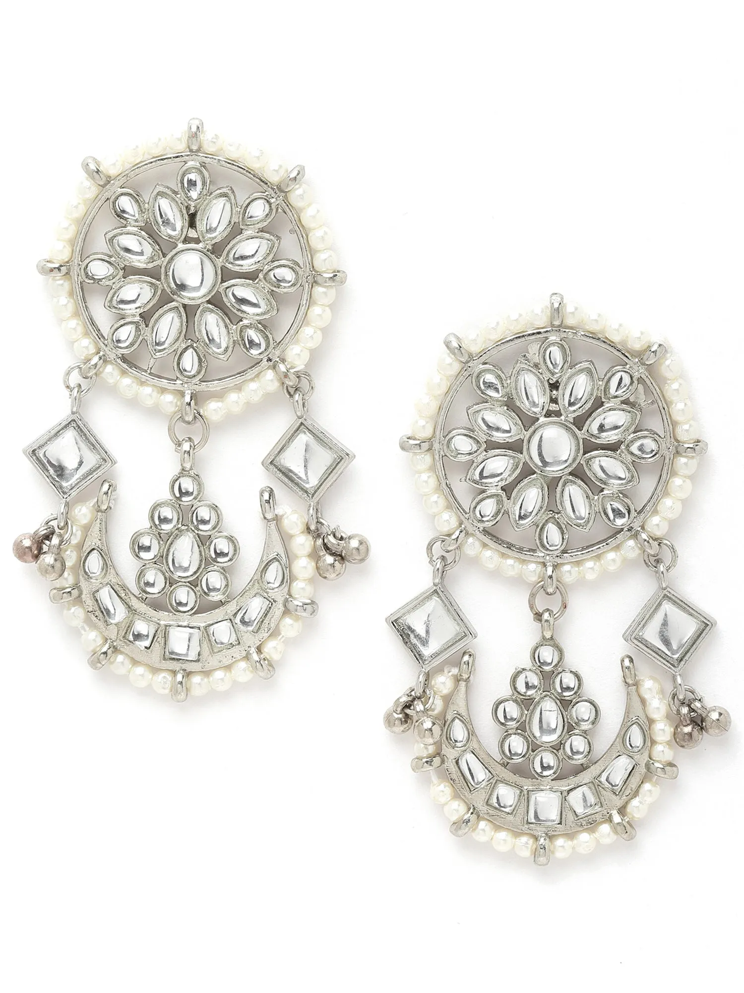 Karatcart Oxidised Silver Floral Kundan Choker Neckalce Set