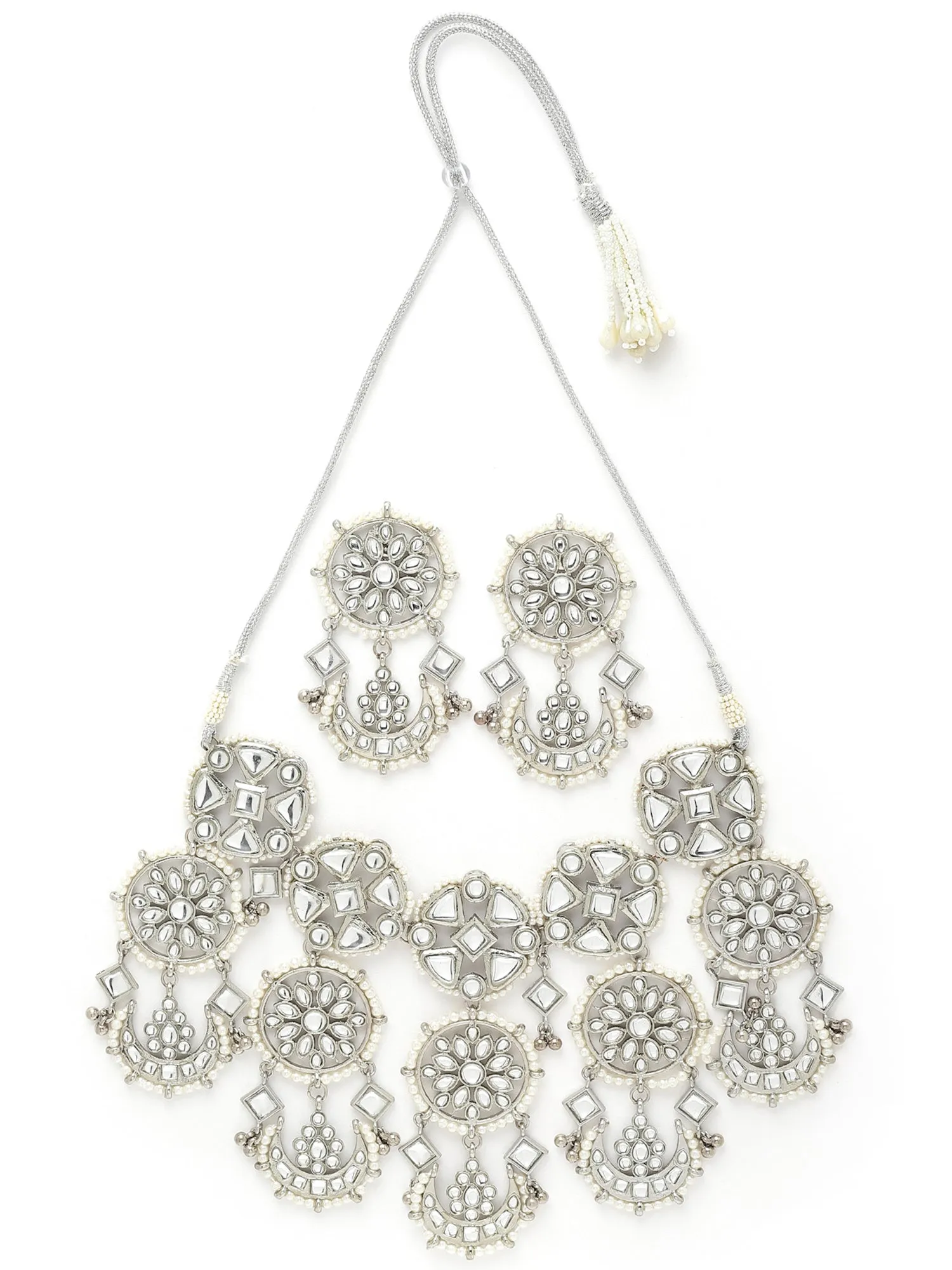 Karatcart Oxidised Silver Floral Kundan Choker Neckalce Set