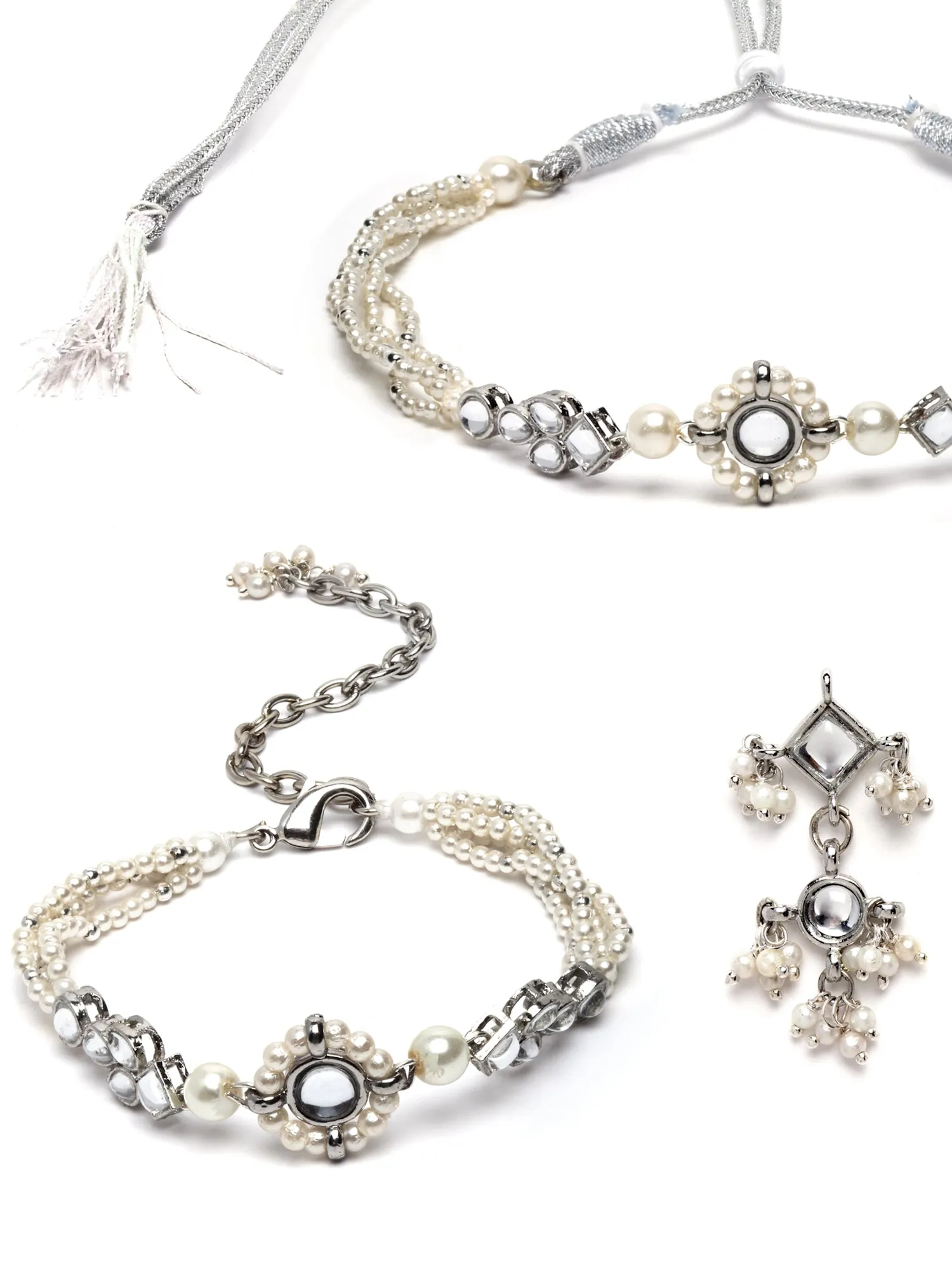 Karatcart Oxidised Silver Necklace with Earrings and Bracelet