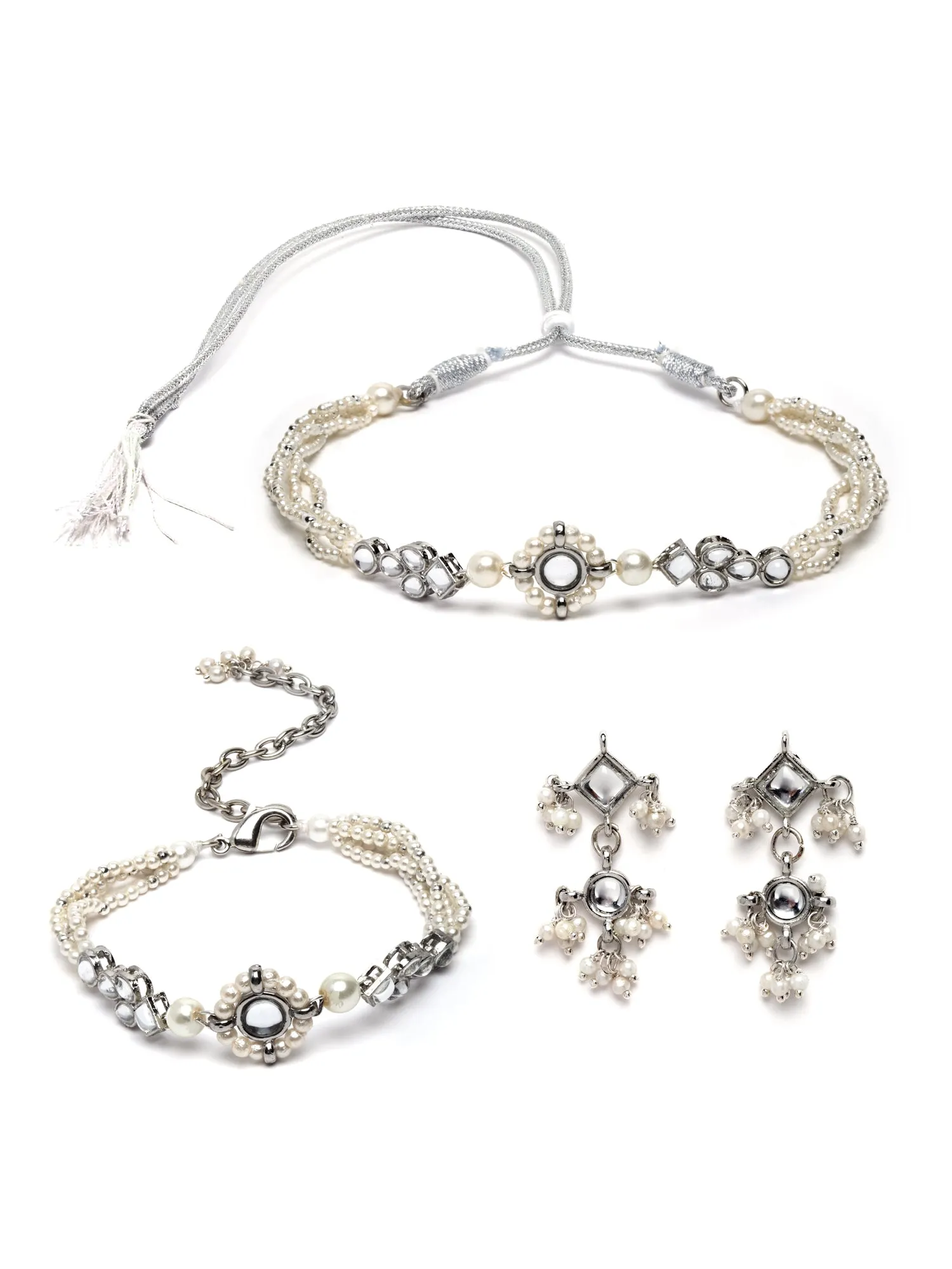 Karatcart Oxidised Silver Necklace with Earrings and Bracelet