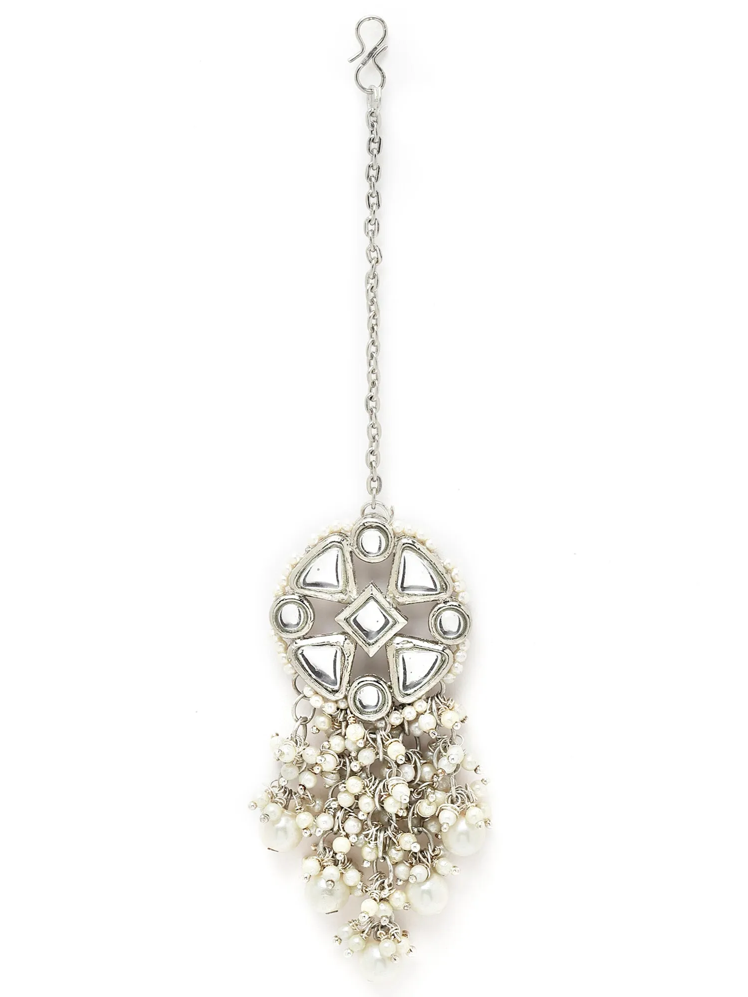 Karatcart Oxidised Silver Pearl Studded Floral Kundan Choker Neckalce Set