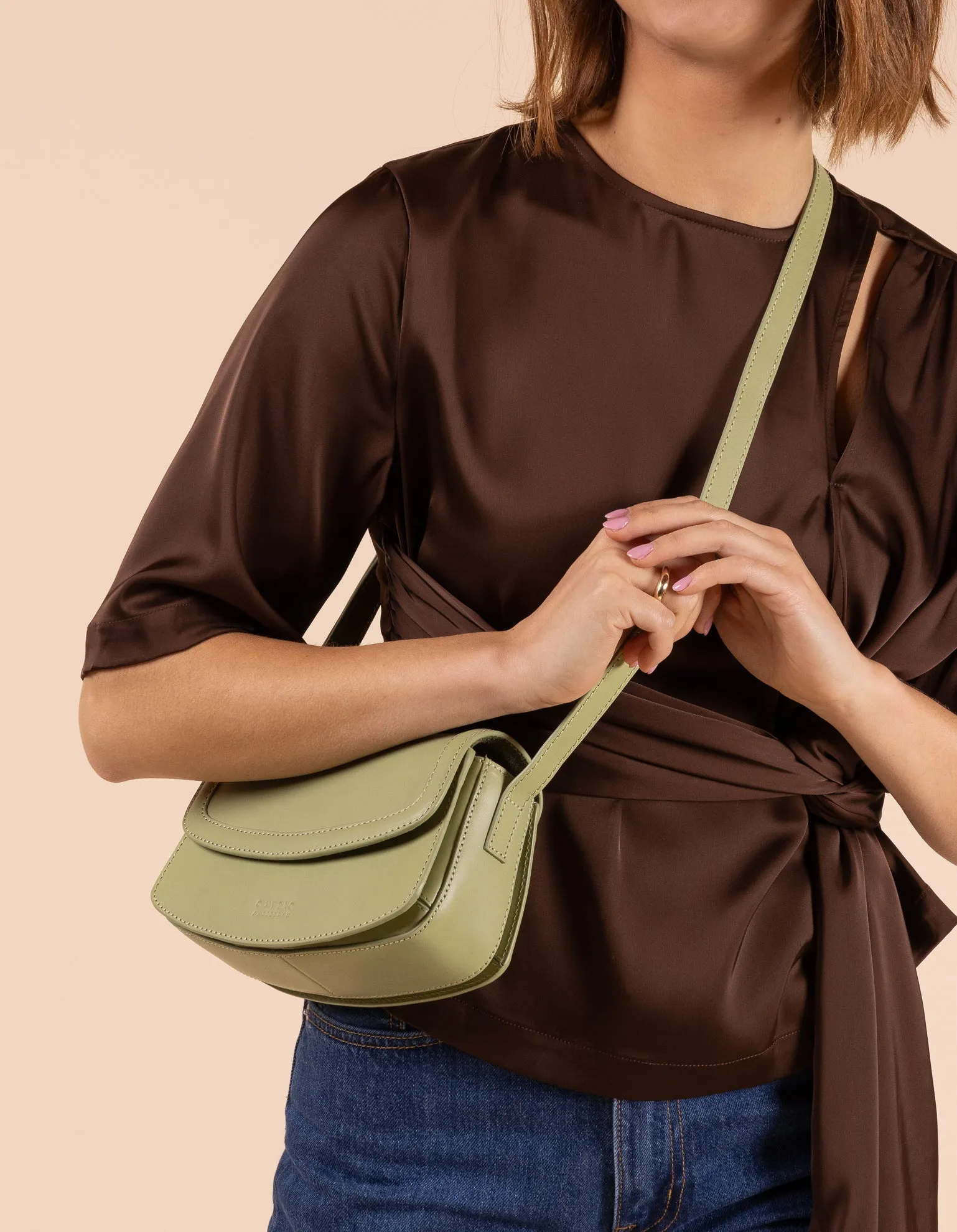 Kendalini Classic Leather Bag Tea Green