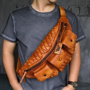 Kensington Embossed Leather Chest Bag Messenger Bag in Brown - One Size
