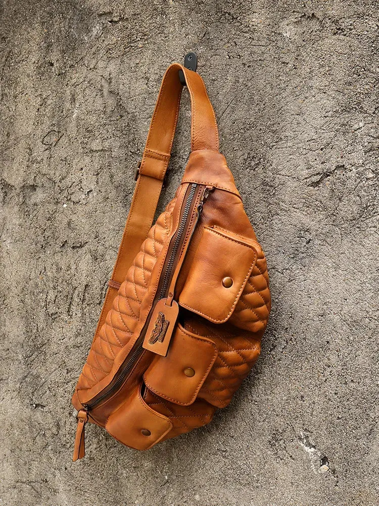 Kensington Embossed Leather Chest Bag Messenger Bag in Brown - One Size