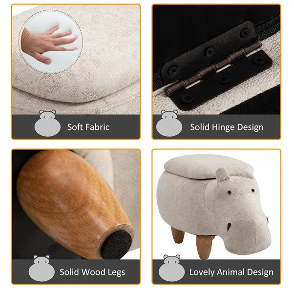 Kids 4-in-1 Stool, Storage Box, Footrest & Seat | Super Cute Hippo Design