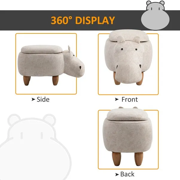 Kids 4-in-1 Stool, Storage Box, Footrest & Seat | Super Cute Hippo Design