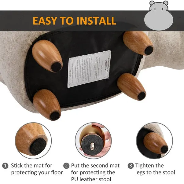 Kids 4-in-1 Stool, Storage Box, Footrest & Seat | Super Cute Hippo Design