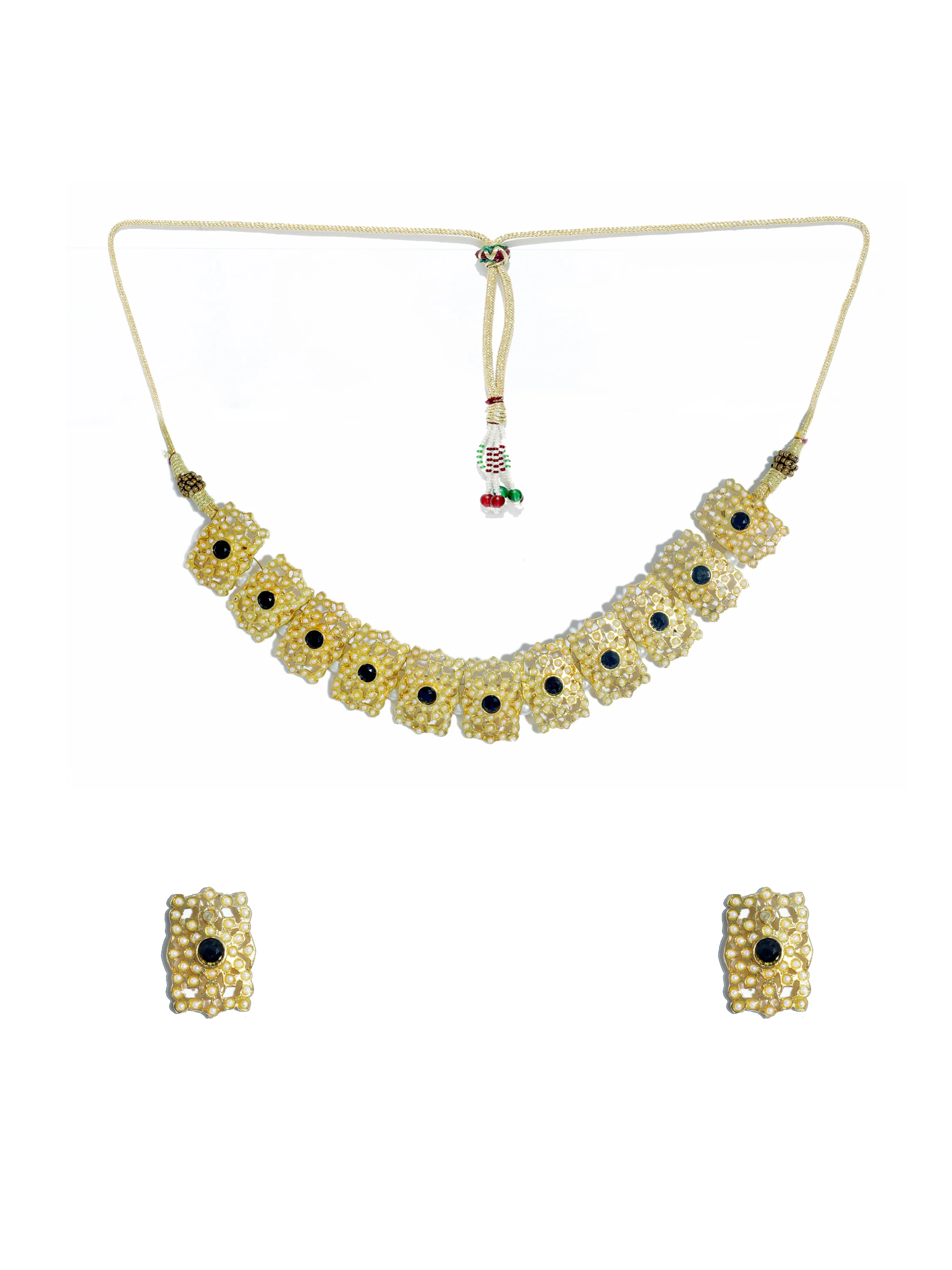 Kundan Black Jadau Embellished Choker Necklace Set with Earrings