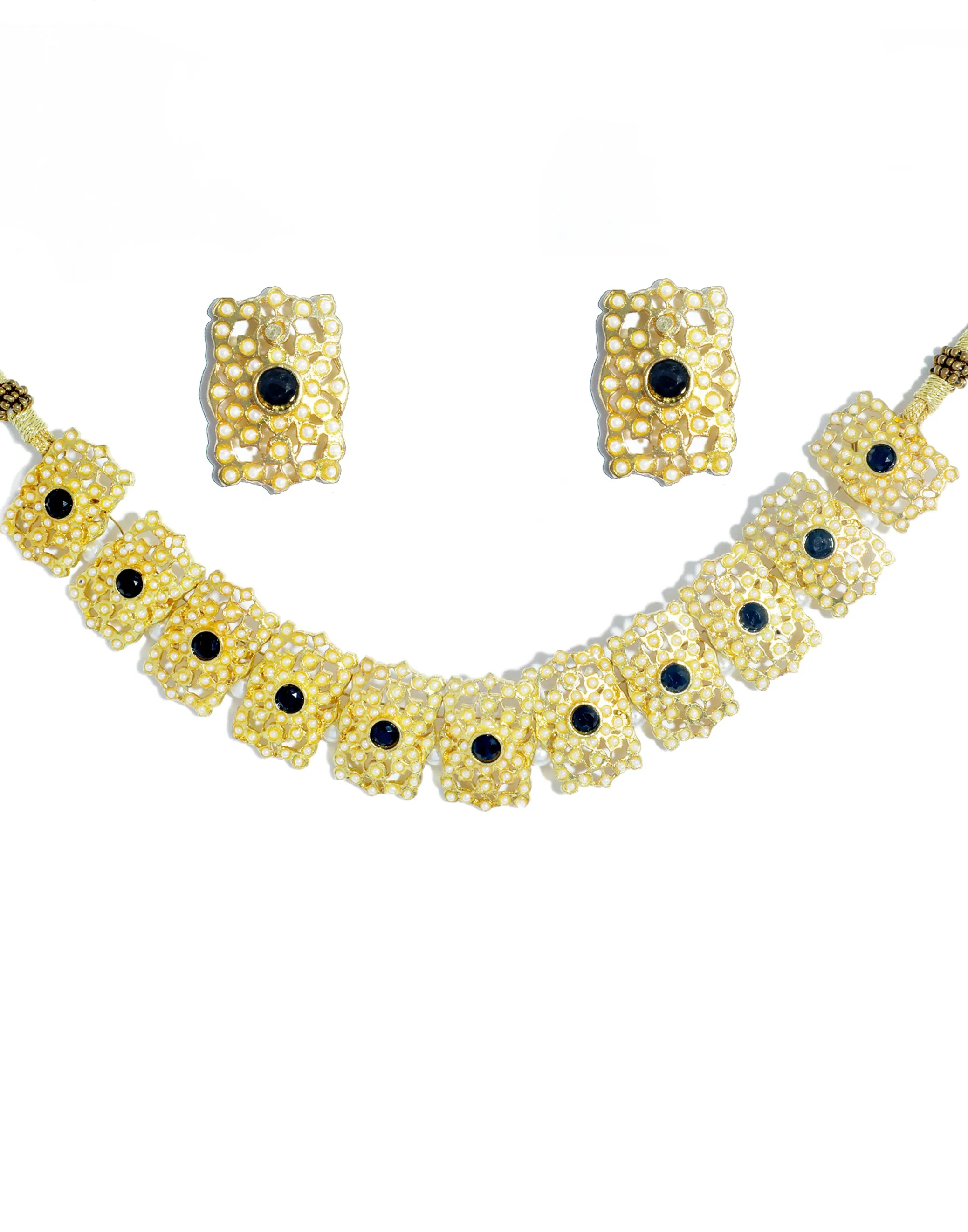 Kundan Black Jadau Embellished Choker Necklace Set with Earrings