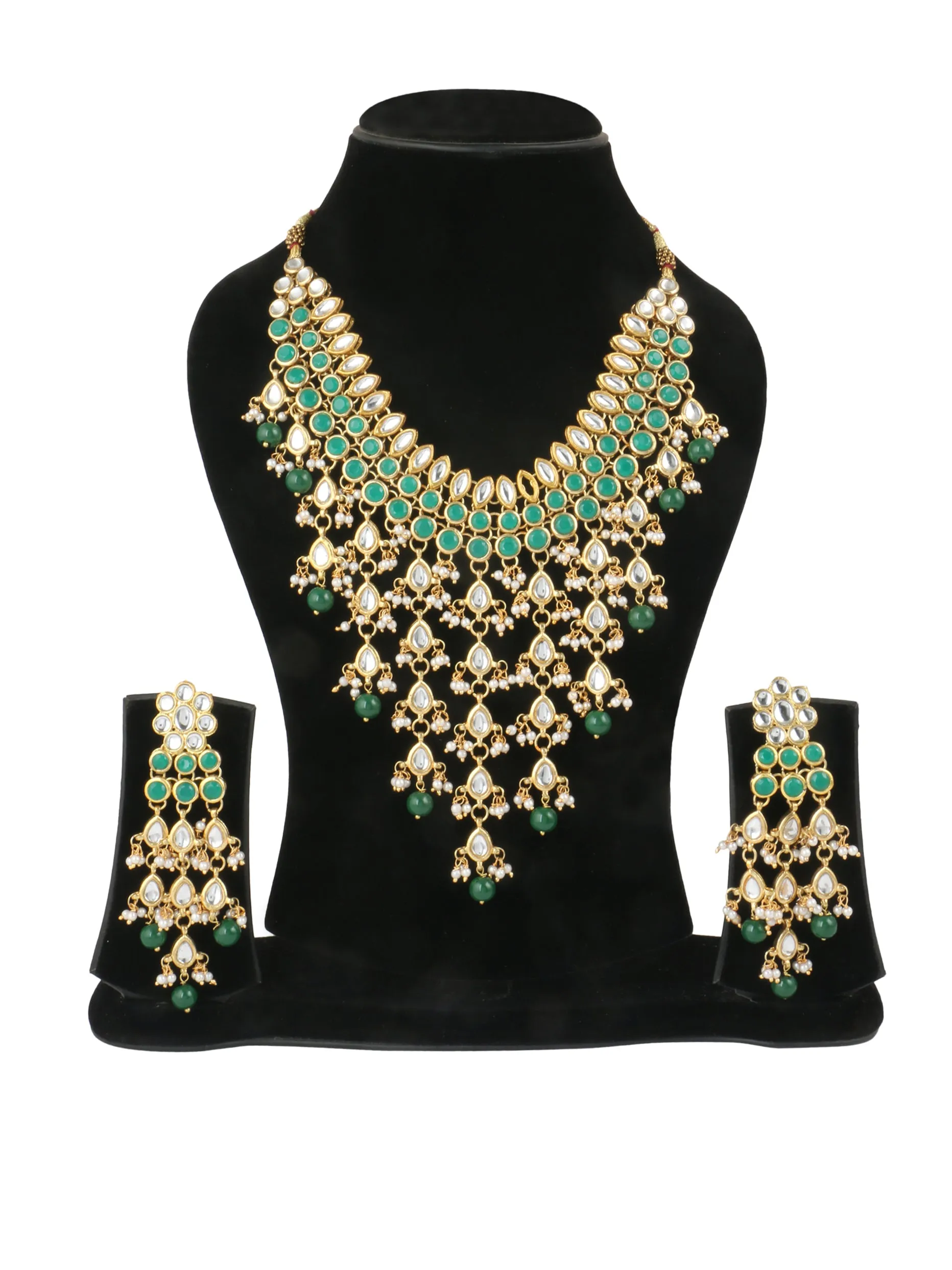Kundan Green Drop Necklace Set