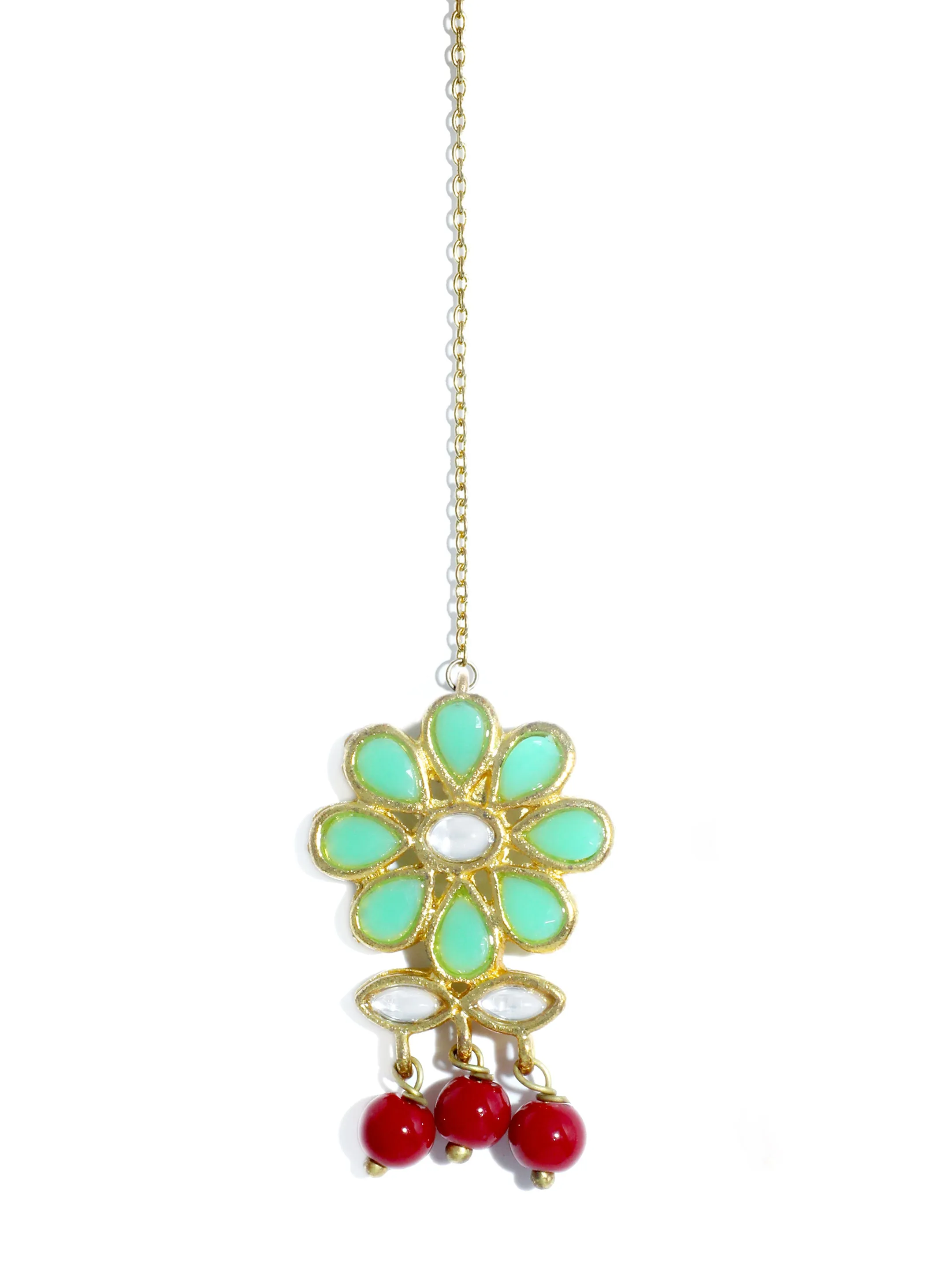 Kundan Red and Mint Green Beaded Choker Necklace Set