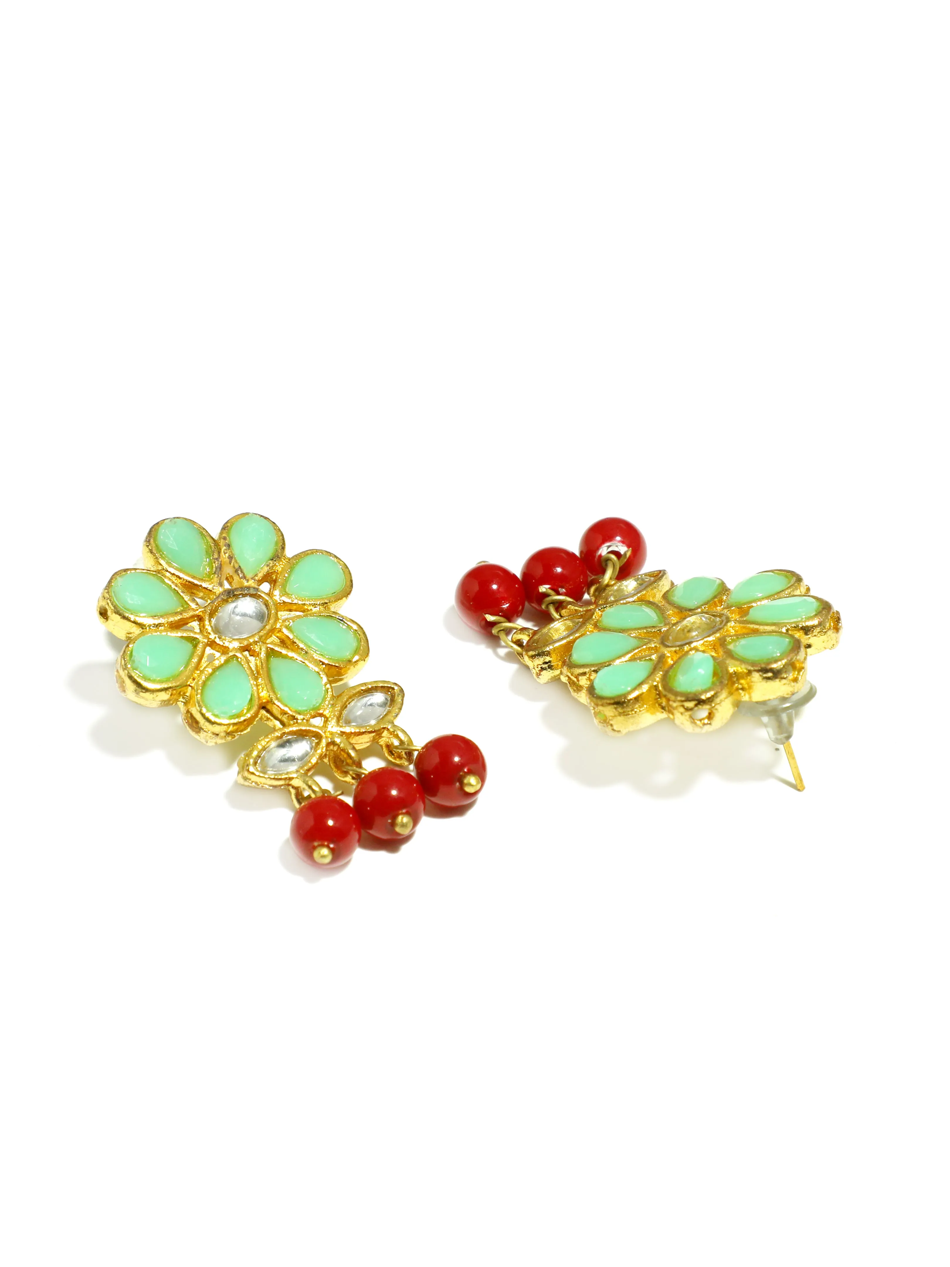 Kundan Red and Mint Green Beaded Choker Necklace Set