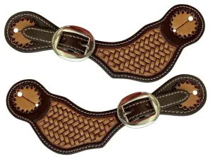 Ladies two-tone Argentina cow leather basket stamped spur straps