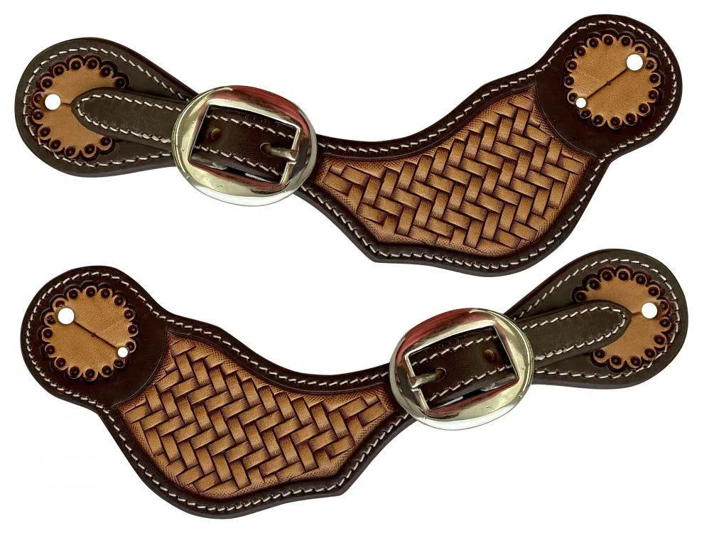 Ladies two-tone Argentina cow leather basket stamped spur straps