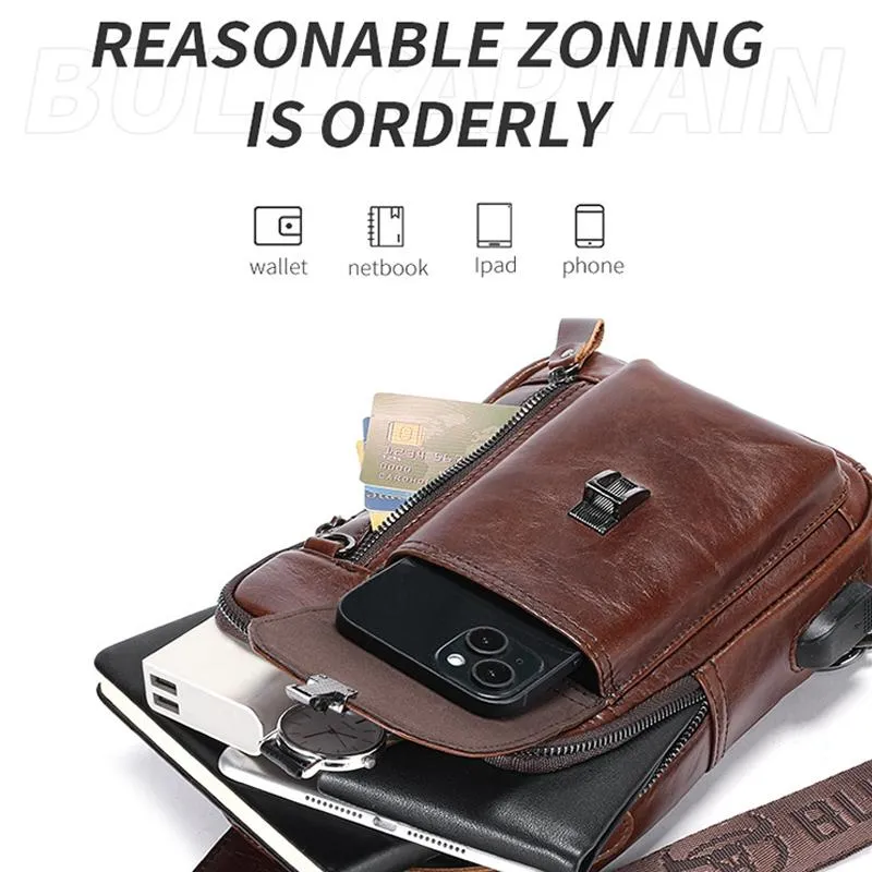 Large Retro Cowhide Crossbody Bag With Usb Port