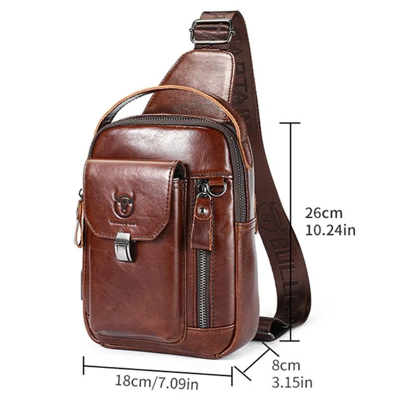 Large Retro Cowhide Crossbody Bag With Usb Port