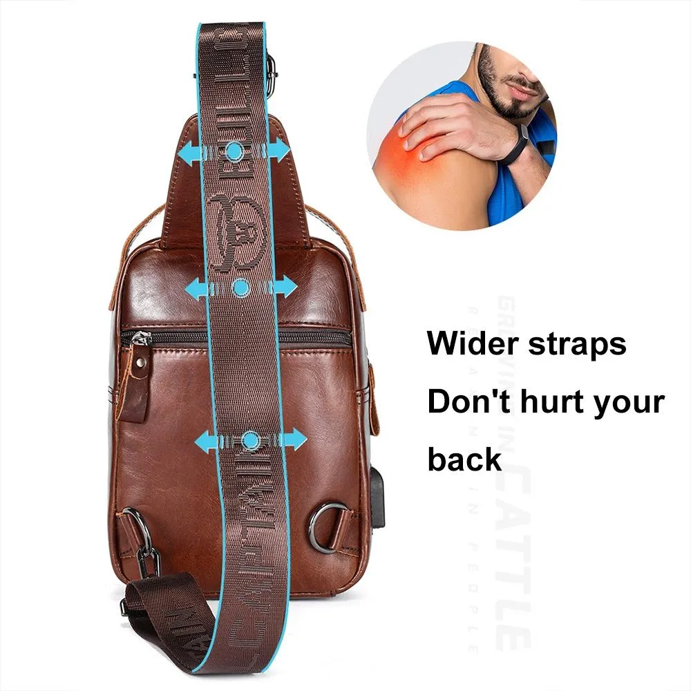 Large Retro Cowhide Crossbody Bag With Usb Port