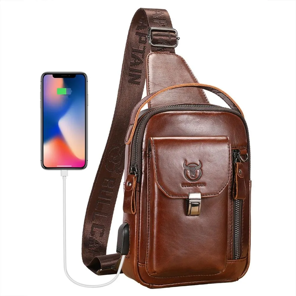 Large Retro Cowhide Crossbody Bag With Usb Port