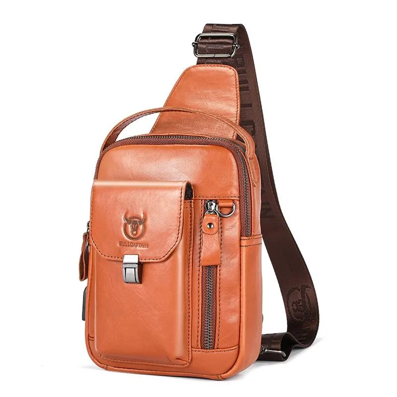 Large Retro Cowhide Crossbody Bag With Usb Port