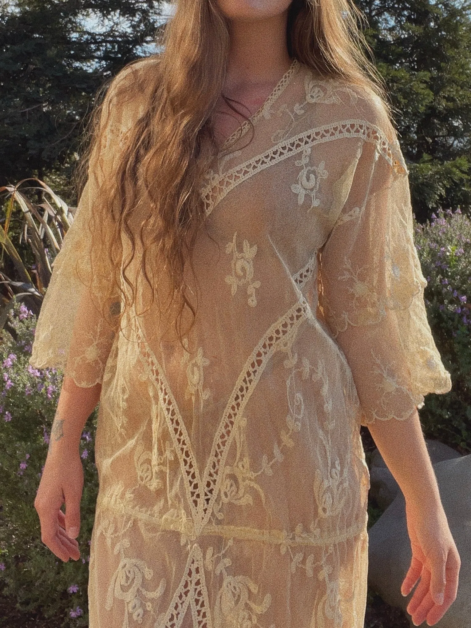 Late Edwardian Ecru Tambour Lace Gown