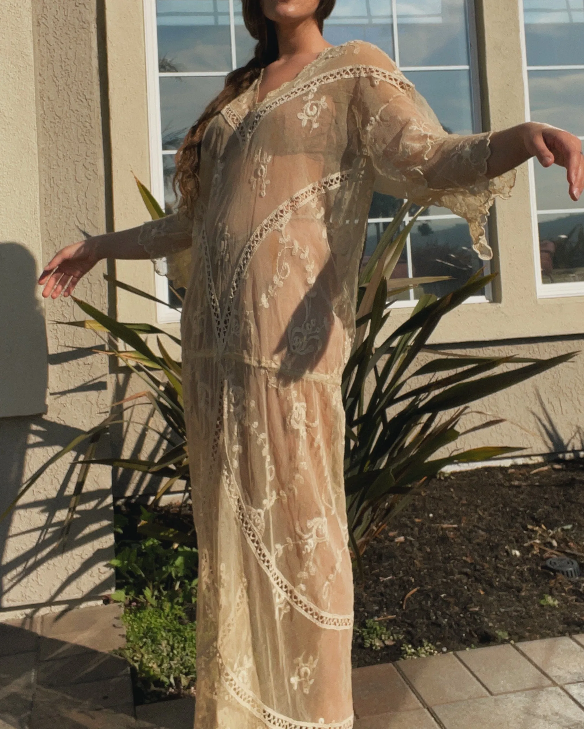 Late Edwardian Ecru Tambour Lace Gown