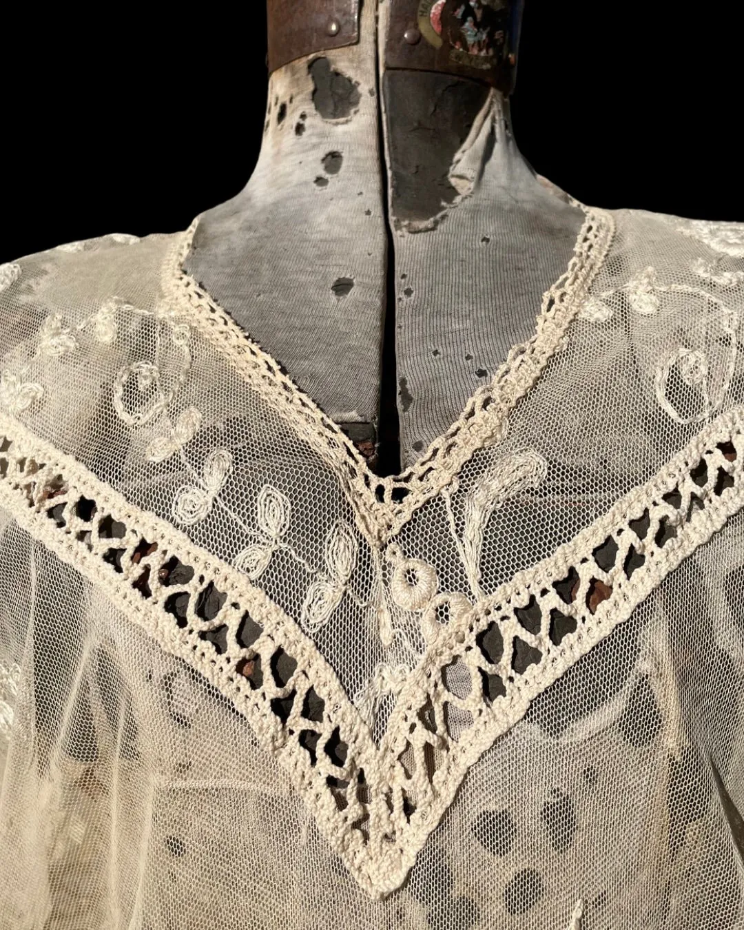 Late Edwardian Ecru Tambour Lace Gown