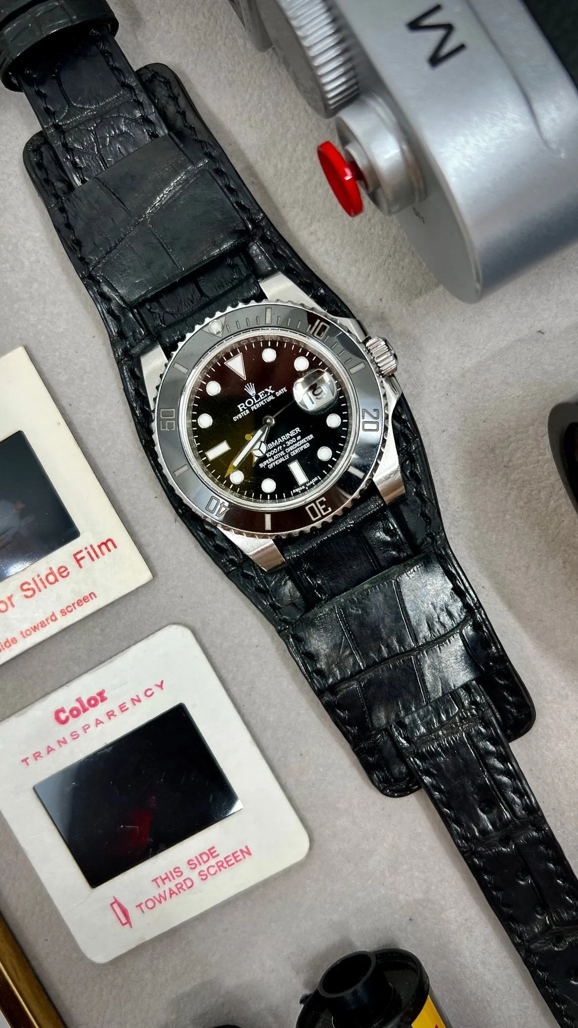 Leather Watch Straps in Alligator Skin, Leather Watch Strap 20mm 22mm, Black Leather bund Straps, Round Shape Cuff Strap, Personalise Watch Band