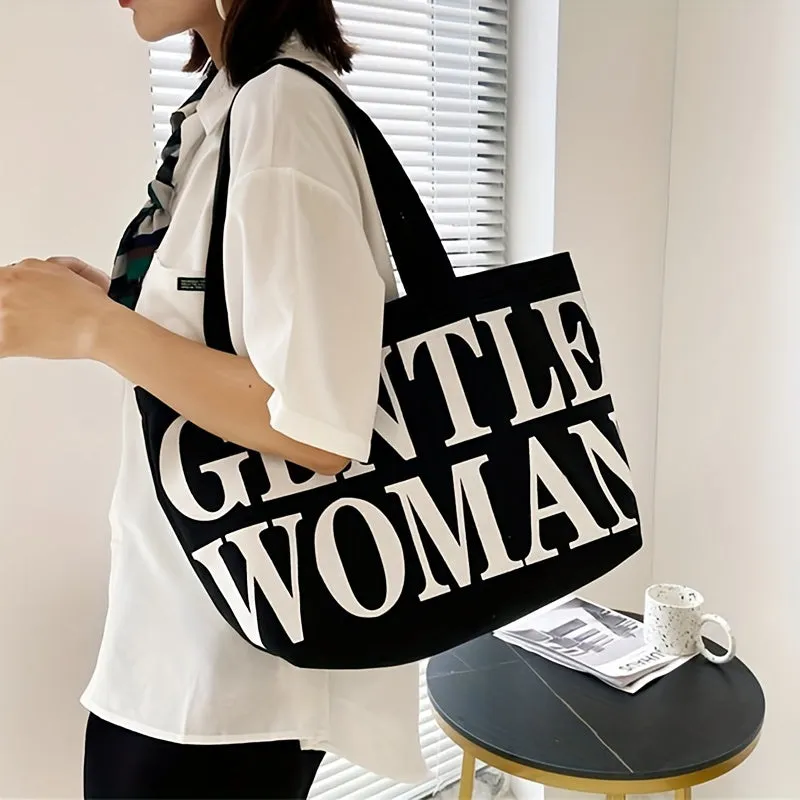 Letter Graphic Canvas Tote Bag, Large Capacity Shoulder Bag, Literary Handbags For Women