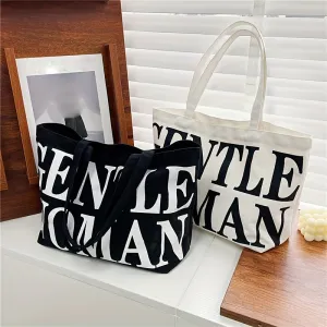 Letter Graphic Canvas Tote Bag, Large Capacity Shoulder Bag, Literary Handbags For Women
