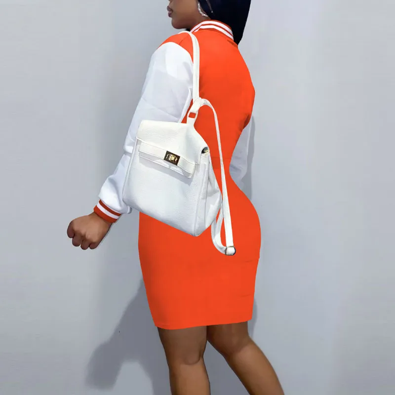 Letter Print Long Sleeve Drawstring Bodycon Dress
